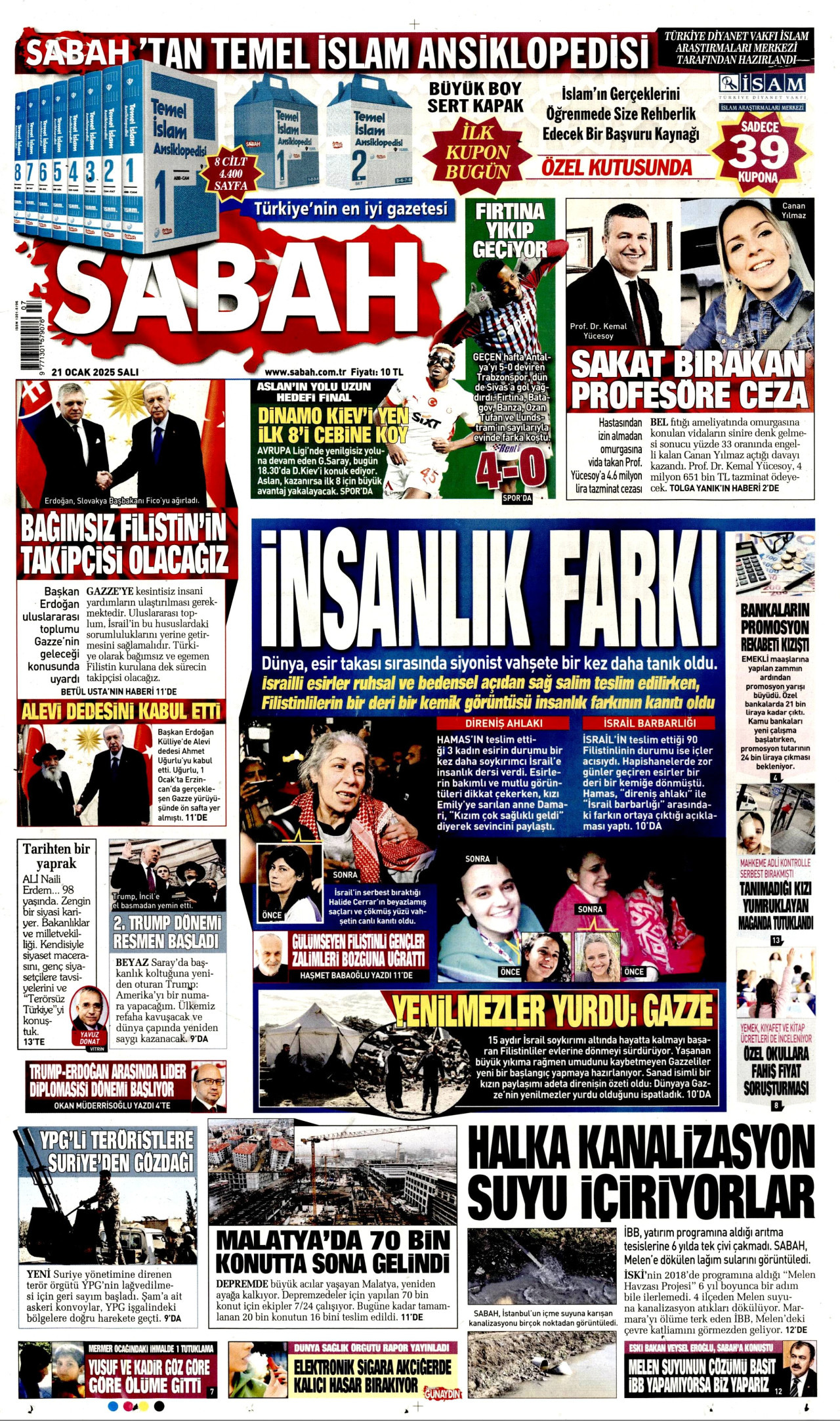 SABAH gazetesinin 21 Ocak 2025 tarihli birinci sayfası