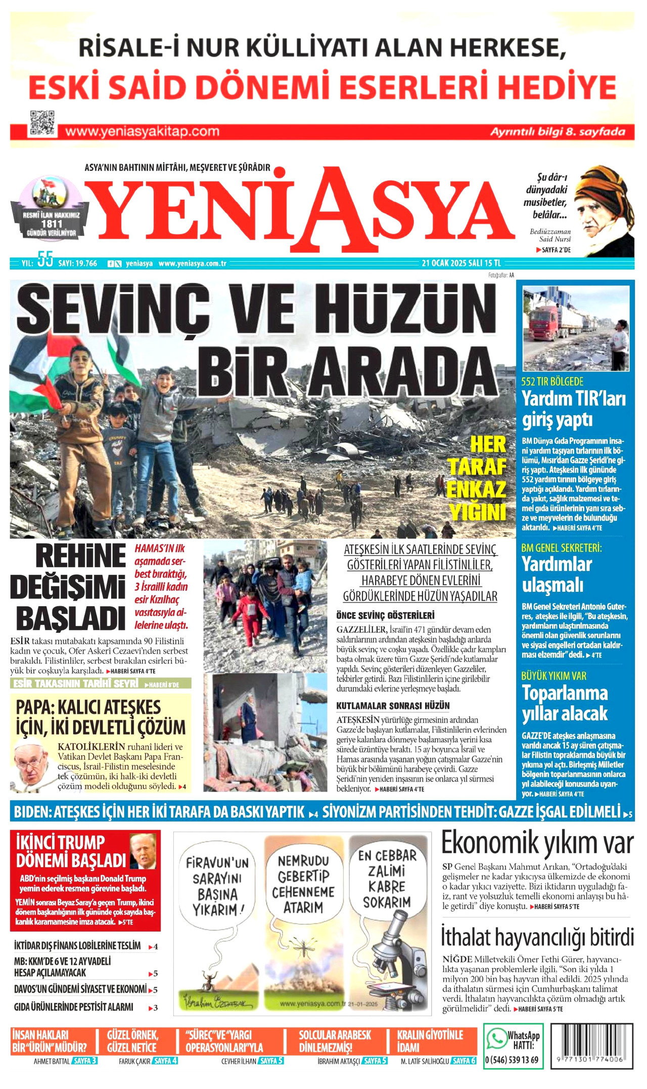 YENİ ASYA gazetesinin 21 Ocak 2025 tarihli birinci sayfası