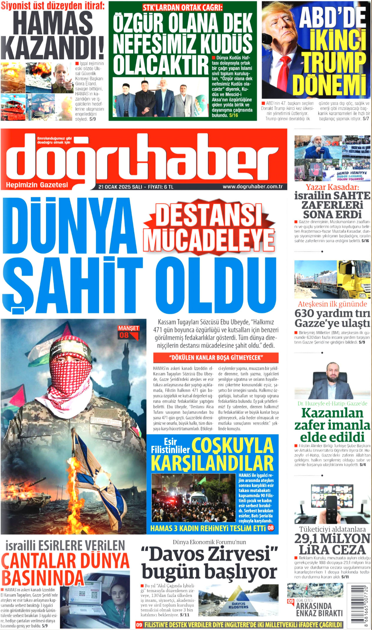 DOĞRU HABER gazetesinin 21 Ocak 2025 tarihli birinci sayfası