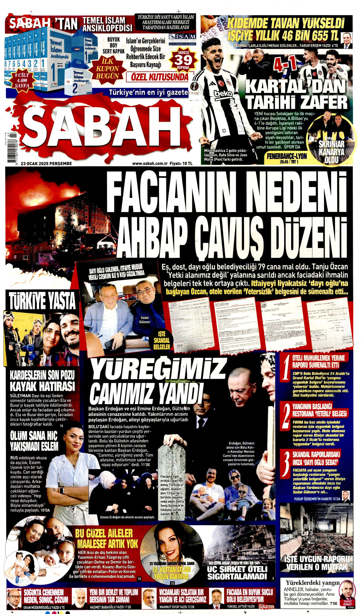 SABAH gazetesinin 23 Ocak 2025 tarihli birinci sayfası