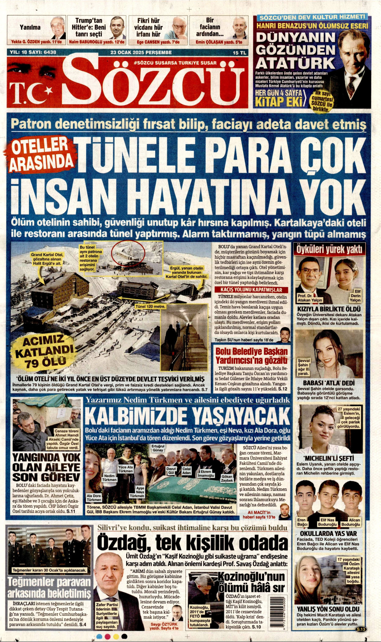 SÖZCÜ gazetesinin 23 Ocak 2025 tarihli birinci sayfası