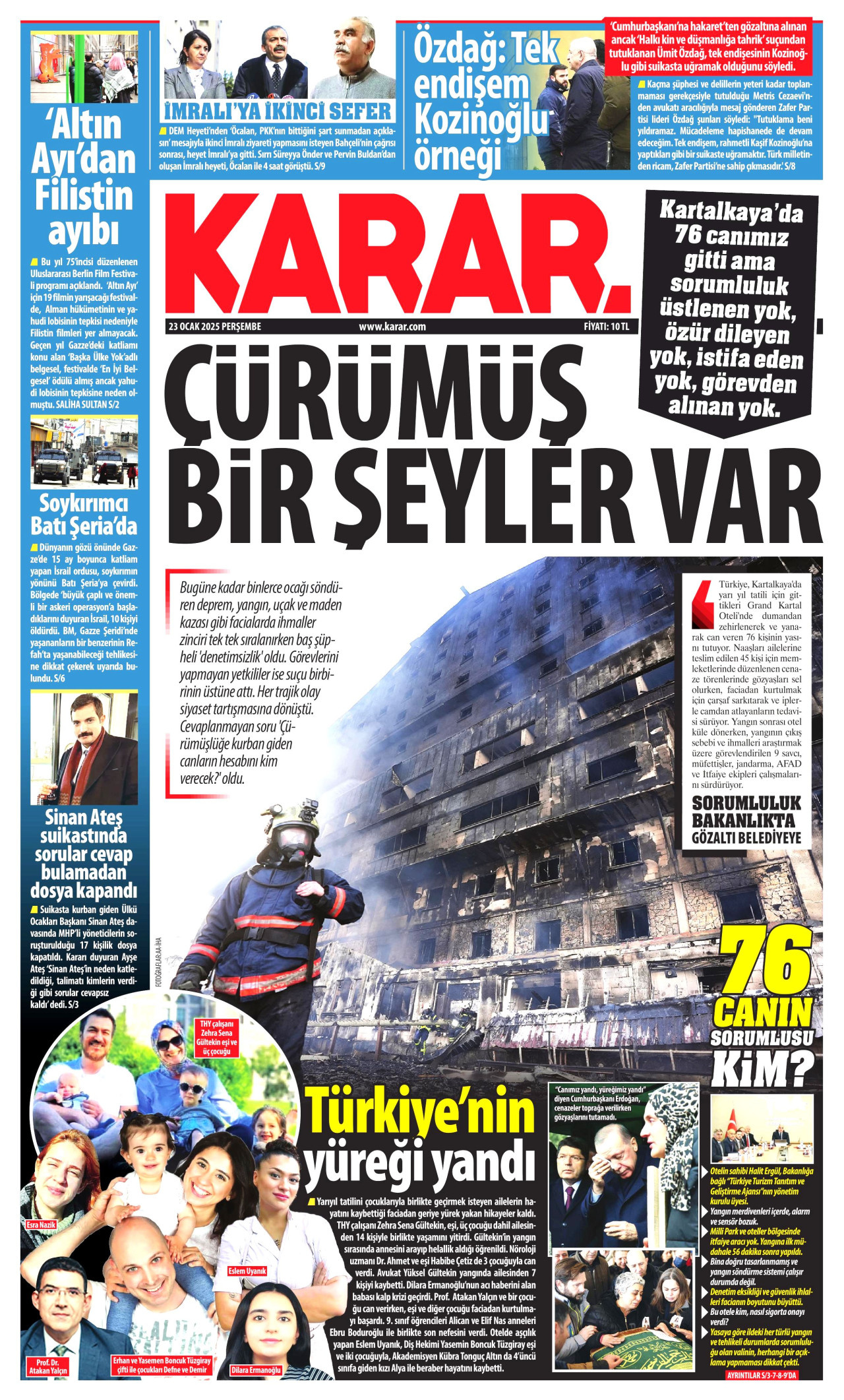 KARAR gazetesinin 23 Ocak 2025 tarihli birinci sayfası