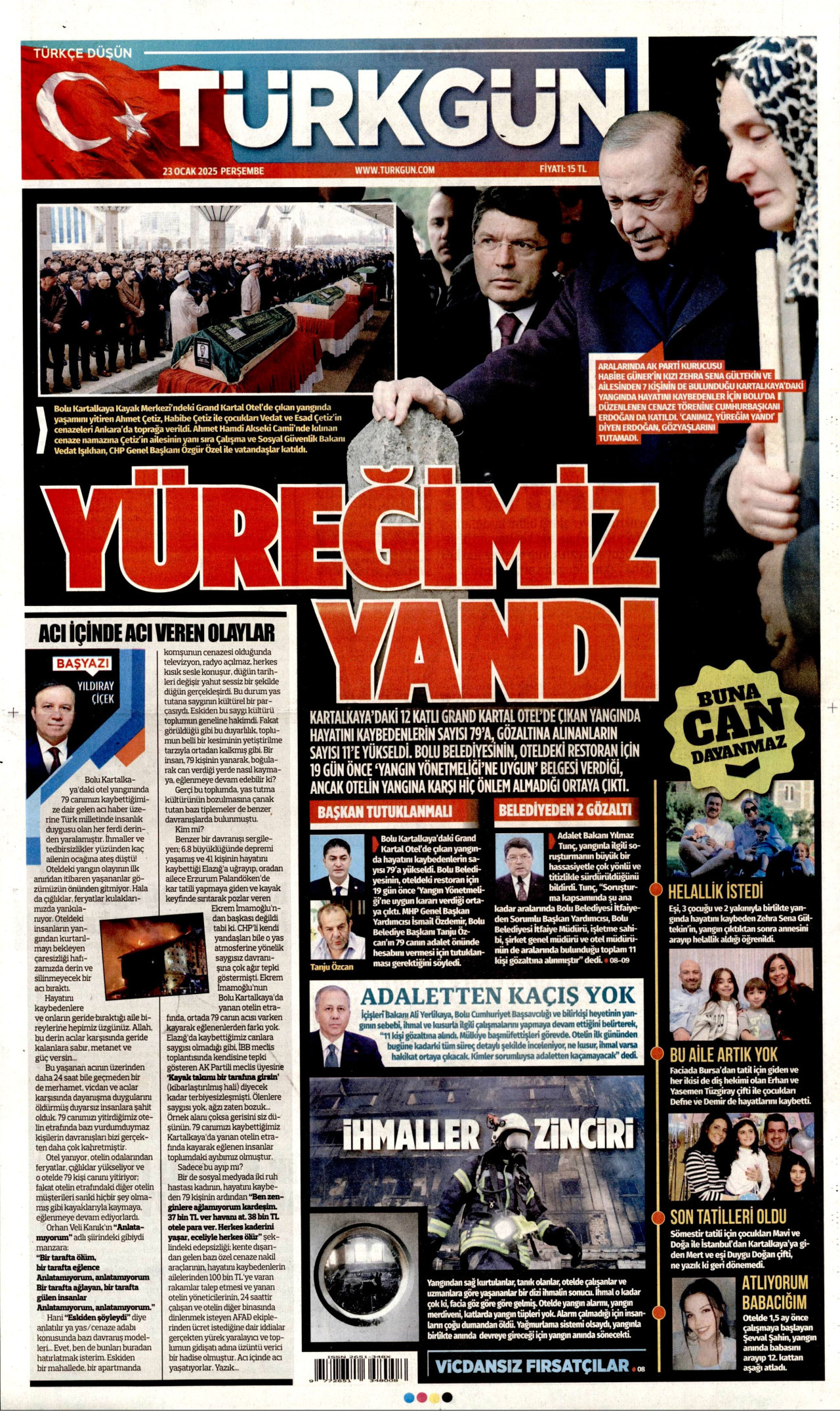 TÜRKGÜN gazetesinin 23 Ocak 2025 tarihli birinci sayfası