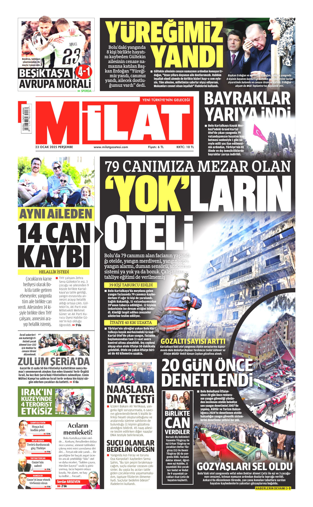 MİLAT gazetesinin 23 Ocak 2025 tarihli birinci sayfası