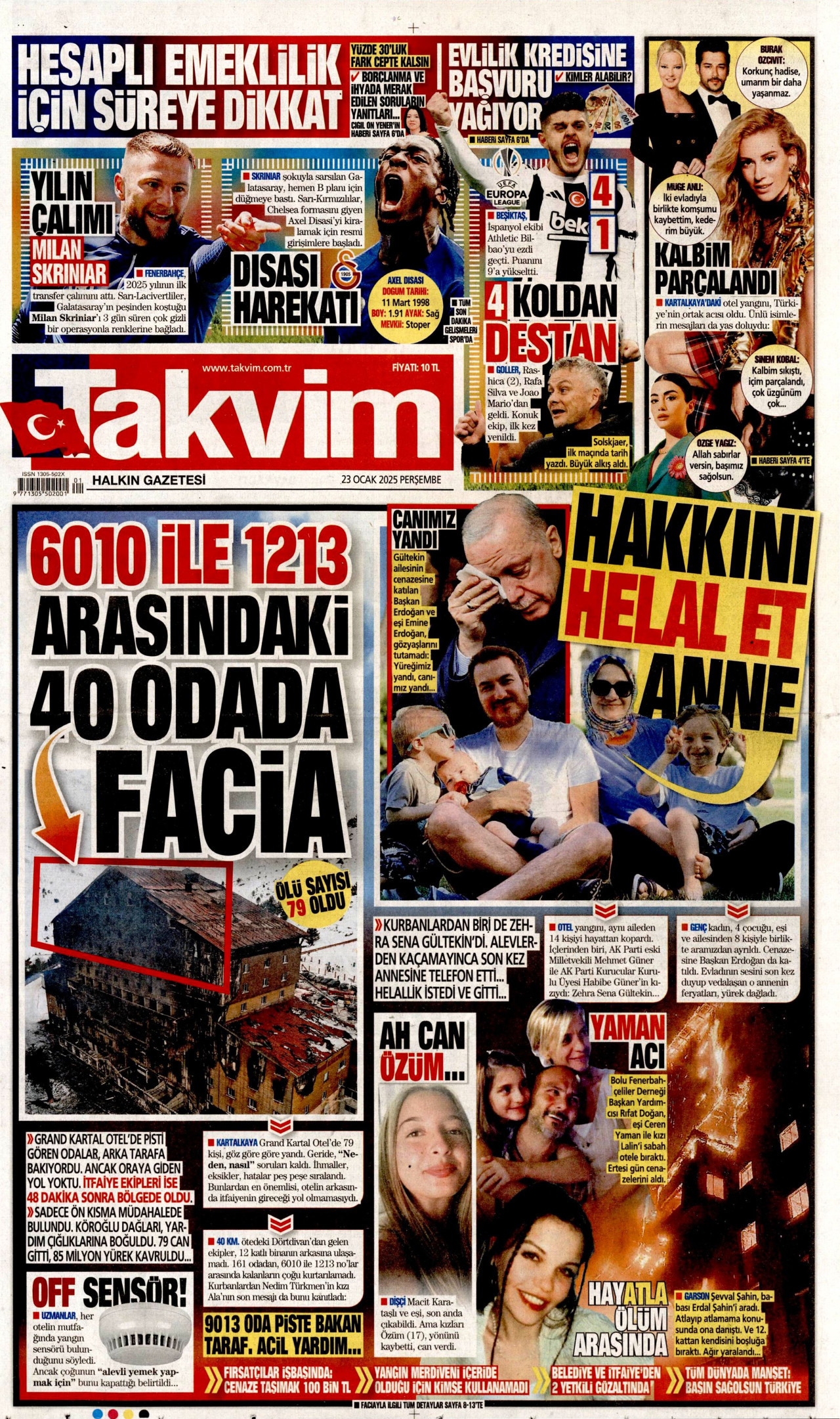TAKVİM gazetesinin 23 Ocak 2025 tarihli birinci sayfası