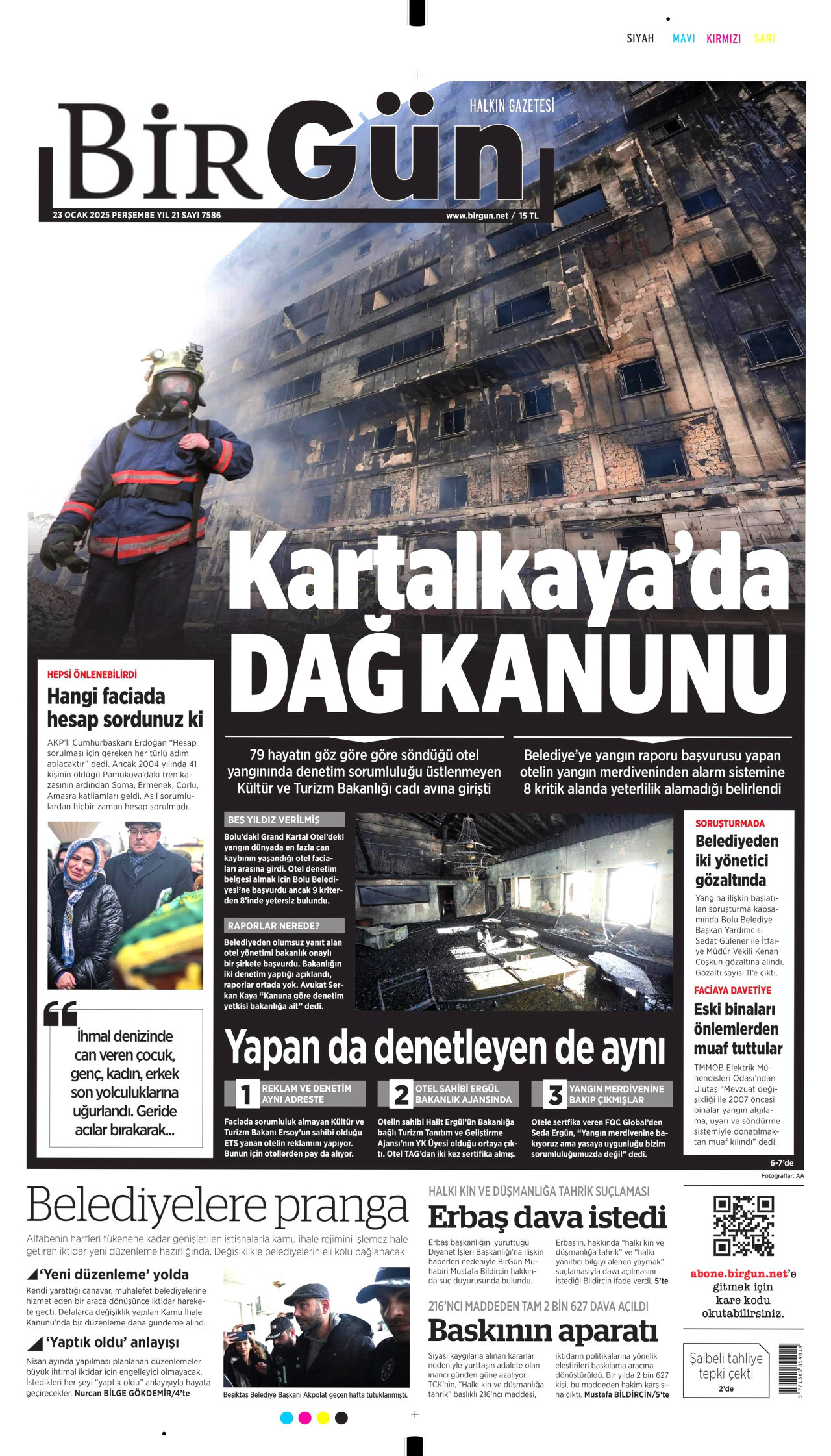 BİRGÜN gazetesinin 23 Ocak 2025 tarihli birinci sayfası