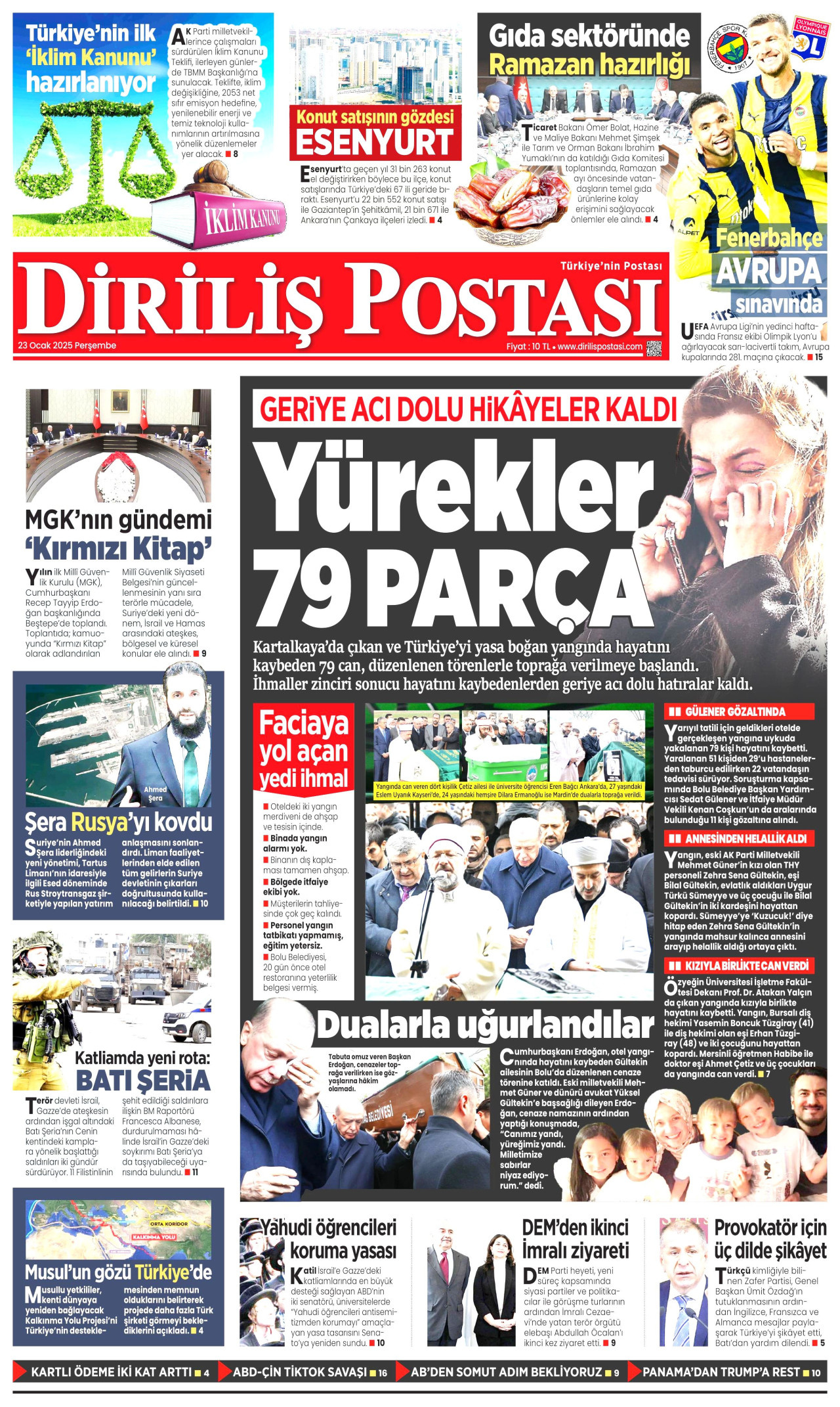 DİRİLİŞ POSTASI gazetesinin 23 Ocak 2025 tarihli birinci sayfası