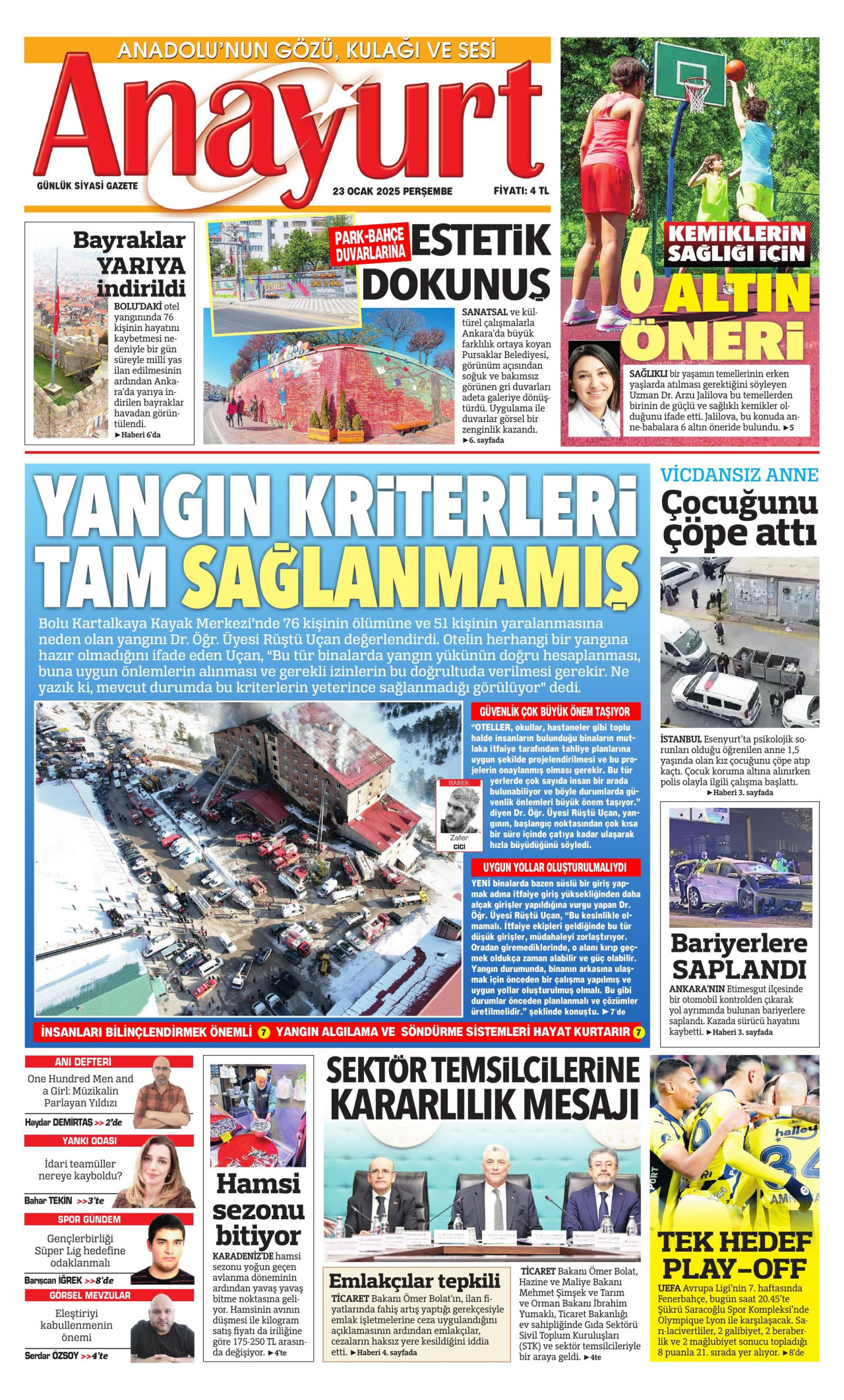 ANAYURT gazetesinin 23 Ocak 2025 tarihli birinci sayfası