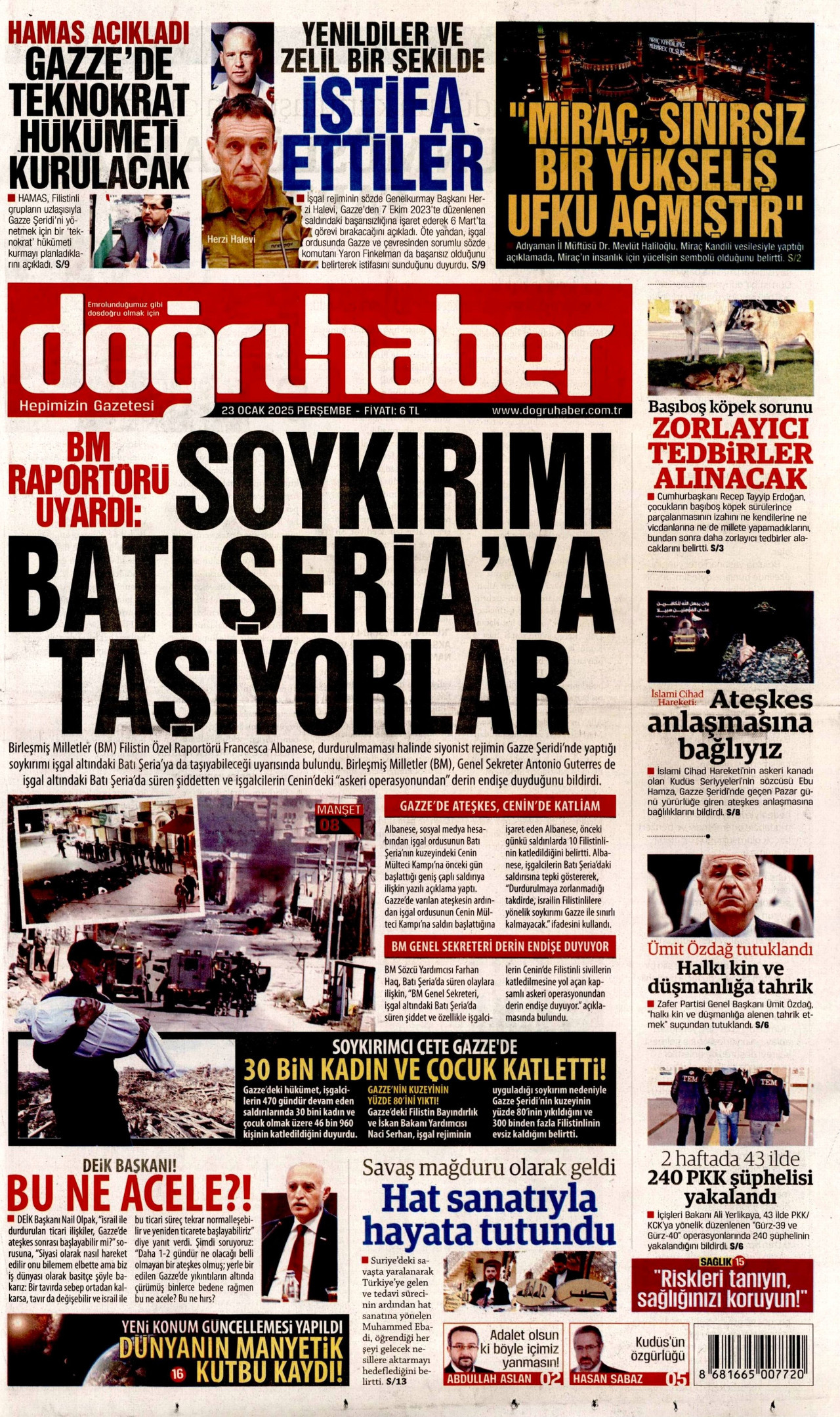 DOĞRU HABER gazetesinin 23 Ocak 2025 tarihli birinci sayfası