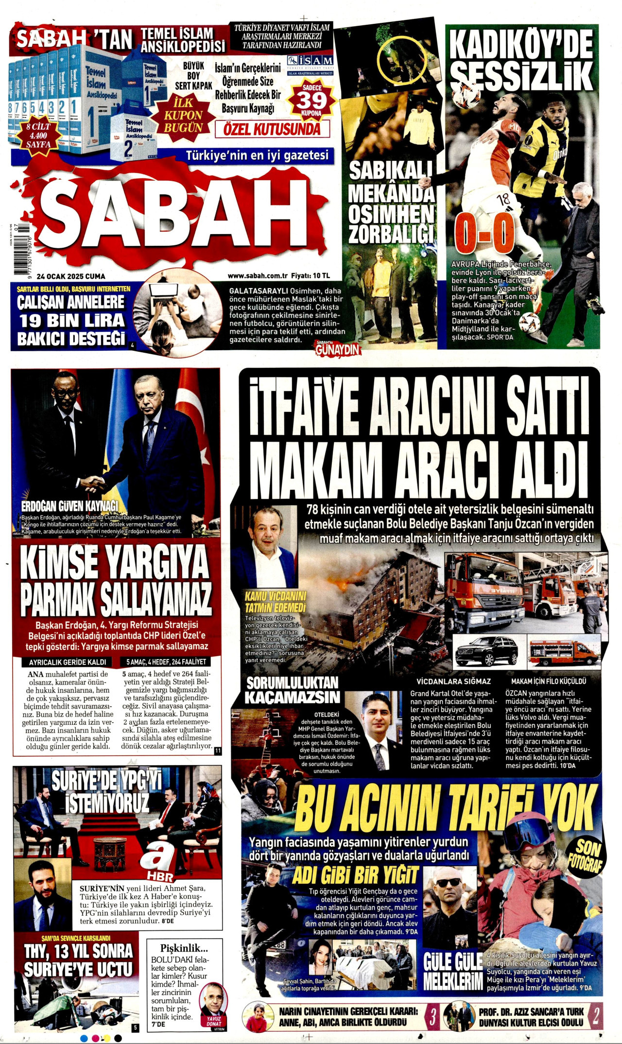 SABAH gazetesinin 24 Ocak 2025 tarihli birinci sayfası