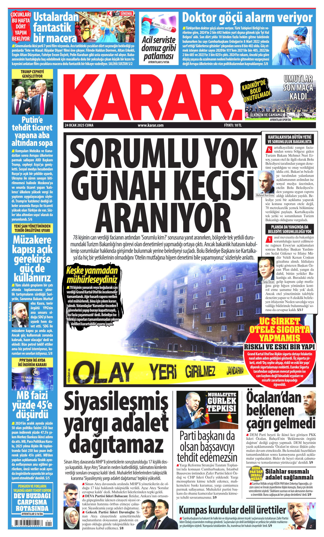 KARAR gazetesinin 24 Ocak 2025 tarihli birinci sayfası