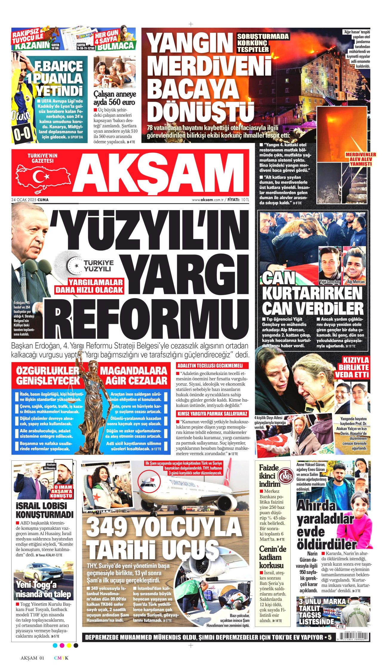 AKŞAM gazetesinin 24 Ocak 2025 tarihli birinci sayfası