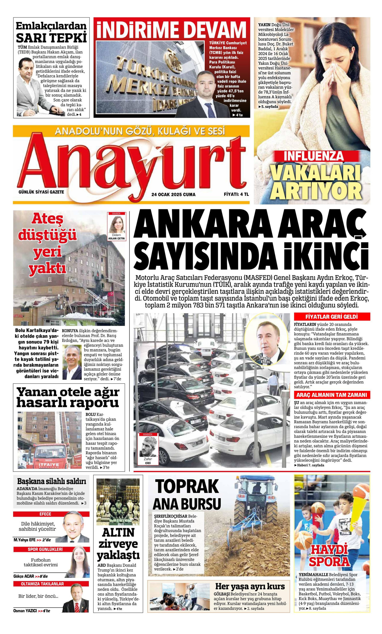 ANAYURT gazetesinin 24 Ocak 2025 tarihli birinci sayfası