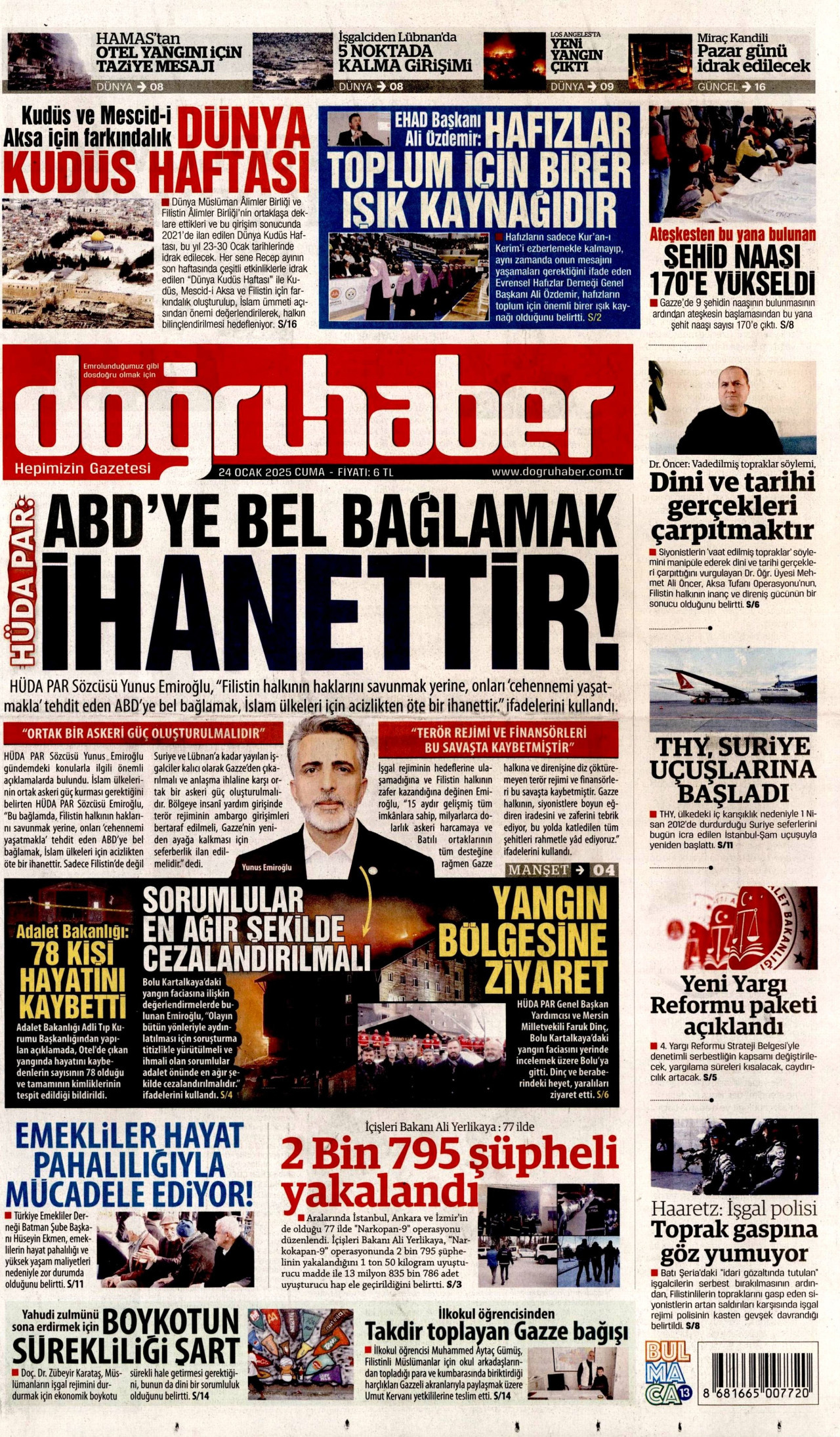 DOĞRU HABER gazetesinin 24 Ocak 2025 tarihli birinci sayfası