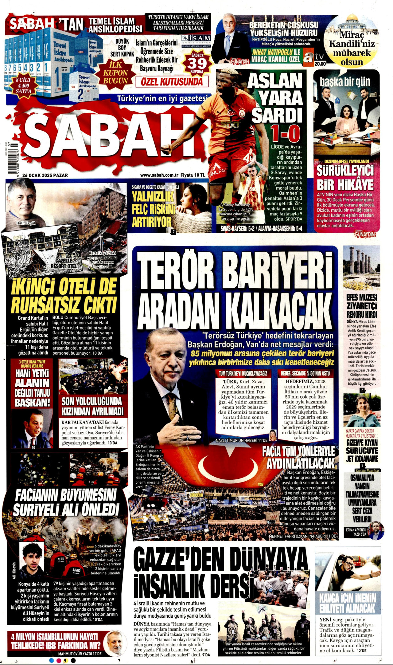 SABAH gazetesinin 26 Ocak 2025 tarihli birinci sayfası