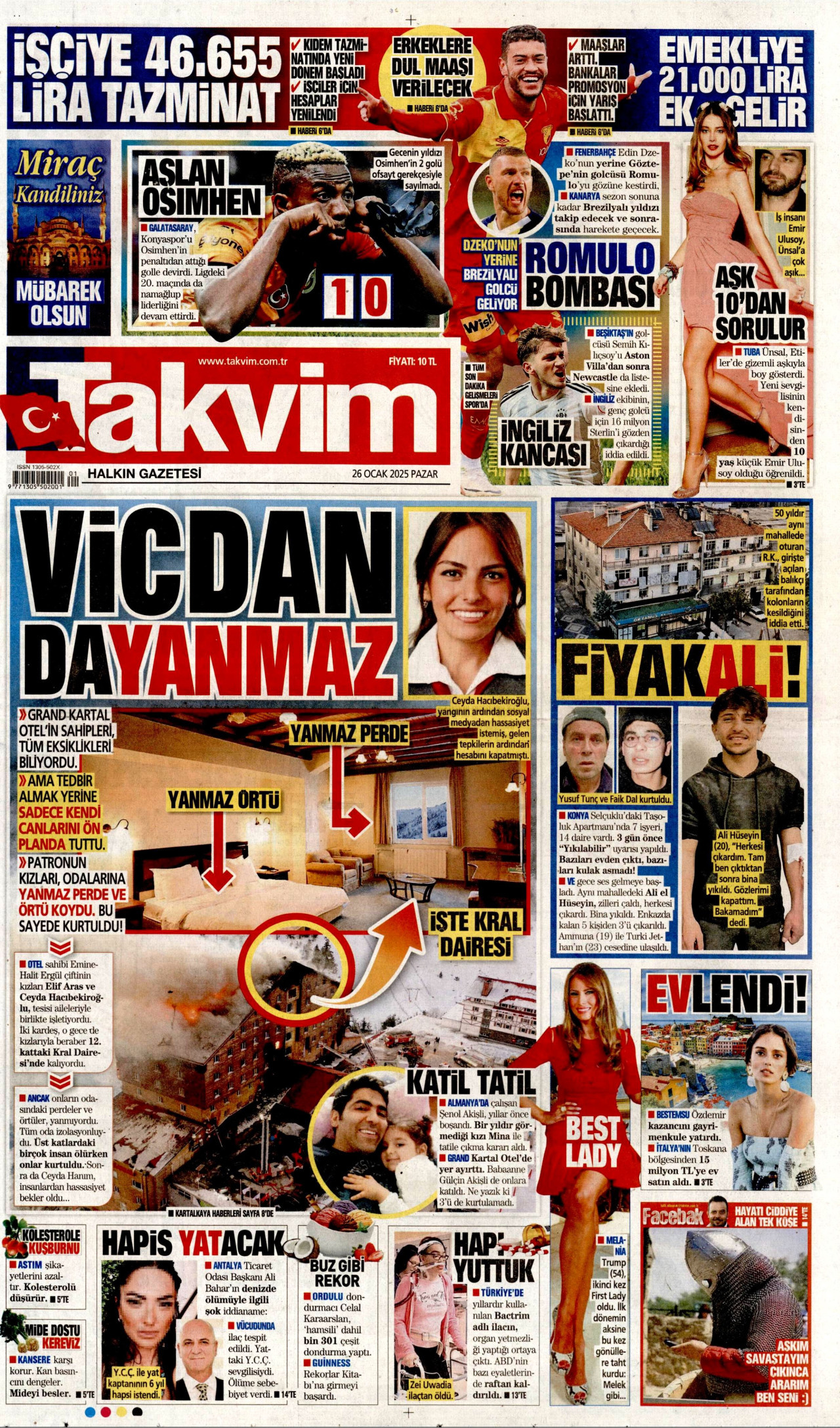 TAKVİM gazetesinin 26 Ocak 2025 tarihli birinci sayfası