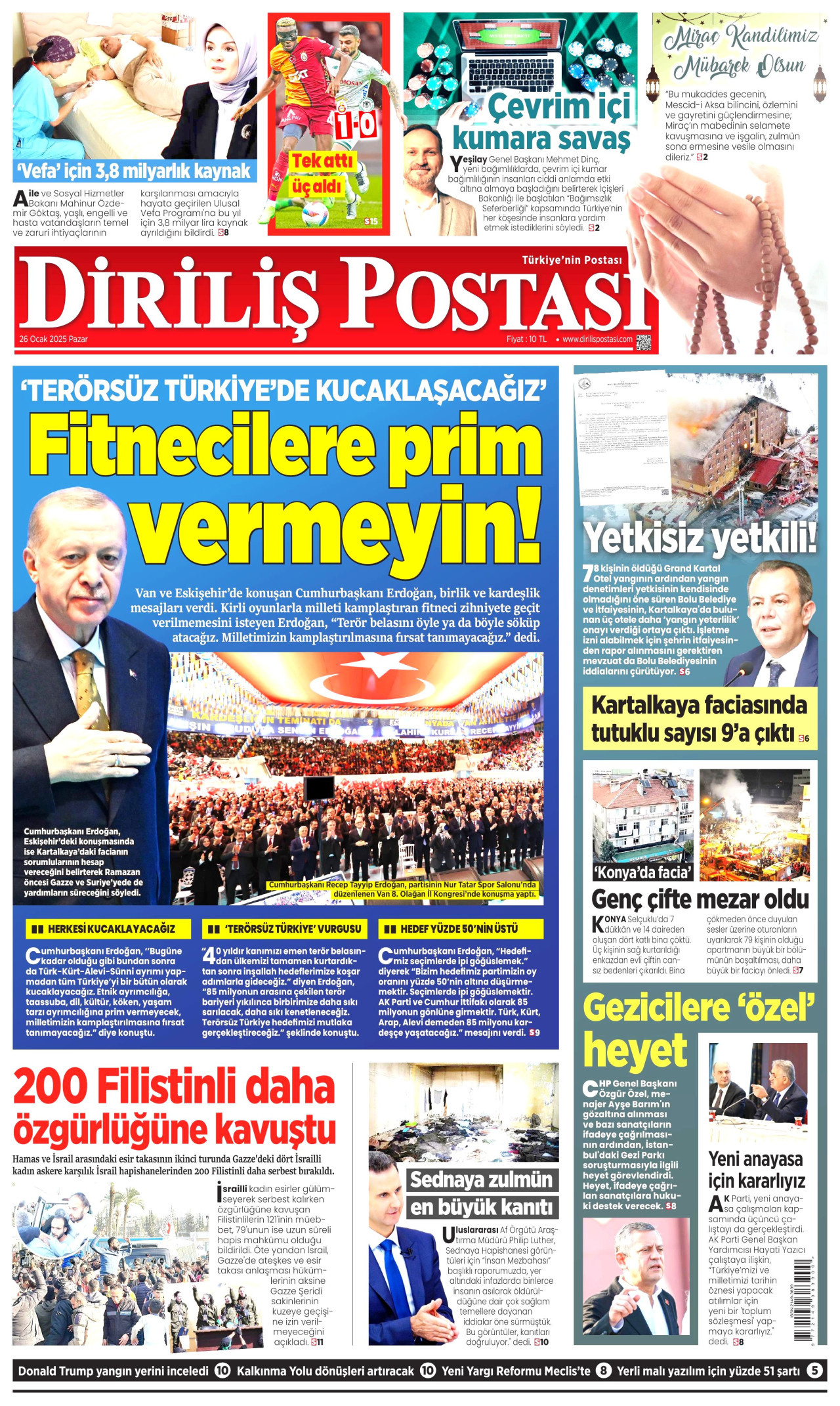 DİRİLİŞ POSTASI gazetesinin 26 Ocak 2025 tarihli birinci sayfası