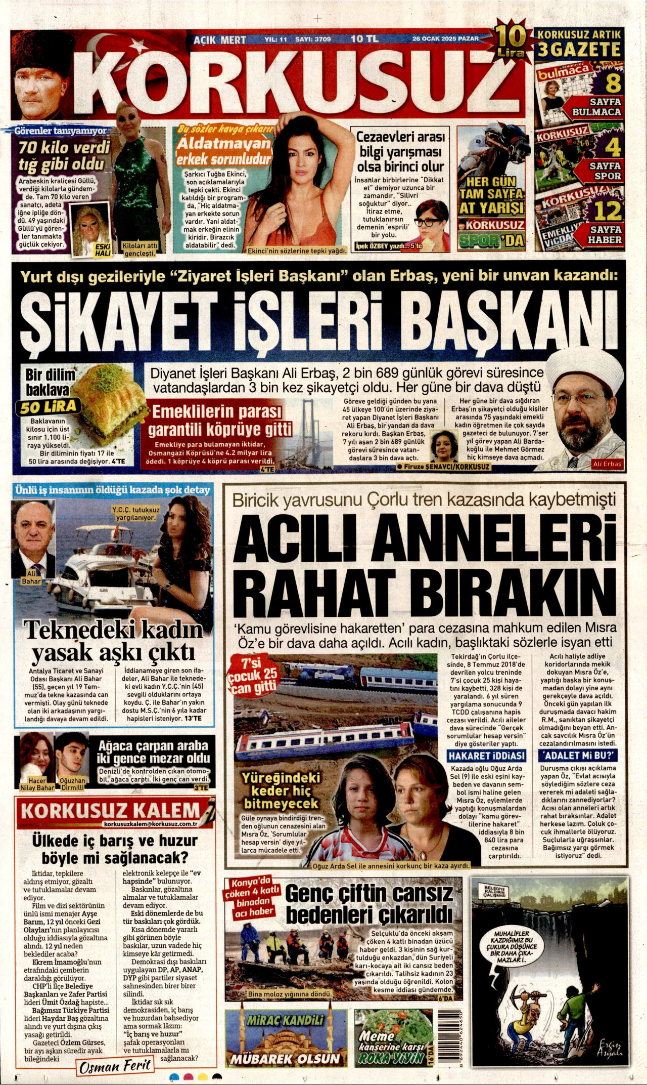 KORKUSUZ gazetesinin 26 Ocak 2025 tarihli birinci sayfası