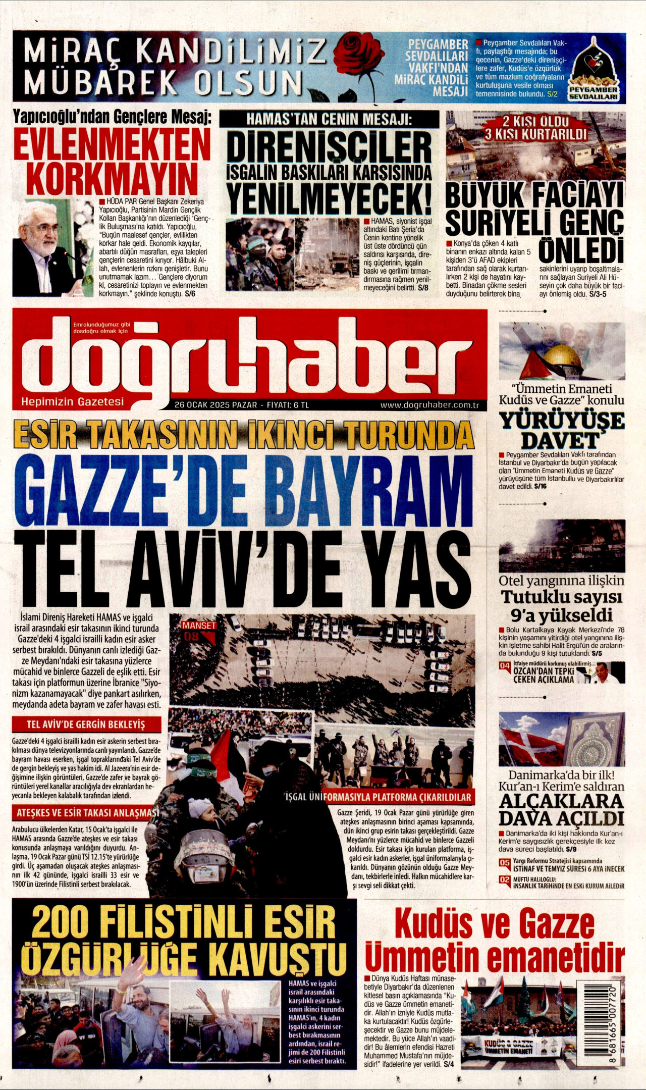DOĞRU HABER gazetesinin 26 Ocak 2025 tarihli birinci sayfası