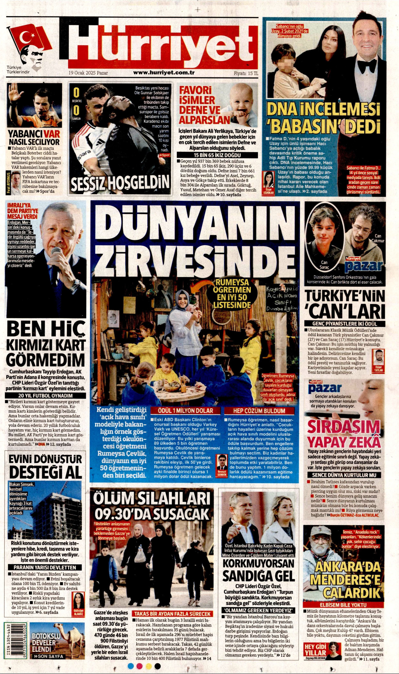 HÜRRİYET gazetesinin 19 Ocak 2025 tarihli birinci sayfası