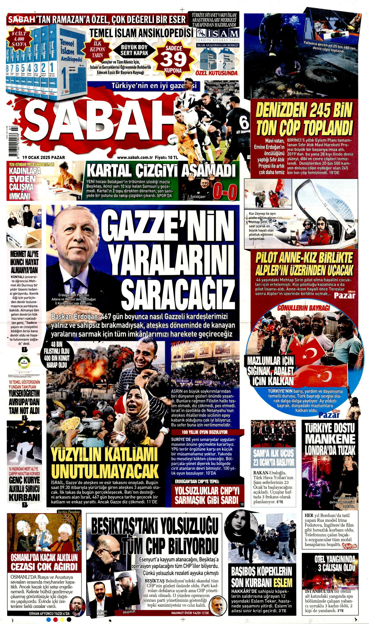 SABAH gazetesinin 19 Ocak 2025 tarihli birinci sayfası