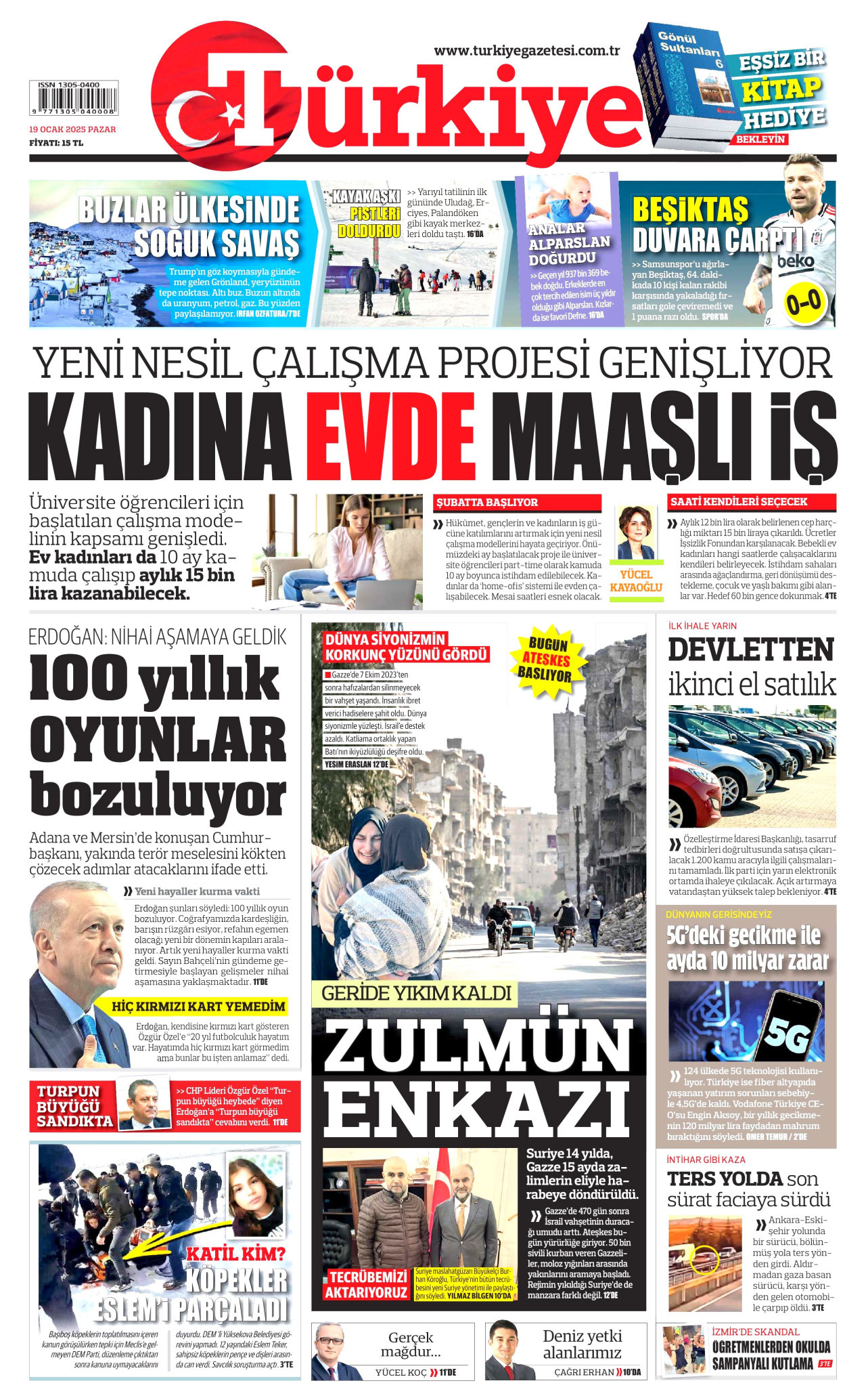 TÜRKİYE GAZETESİ gazetesinin 19 Ocak 2025 tarihli birinci sayfası
