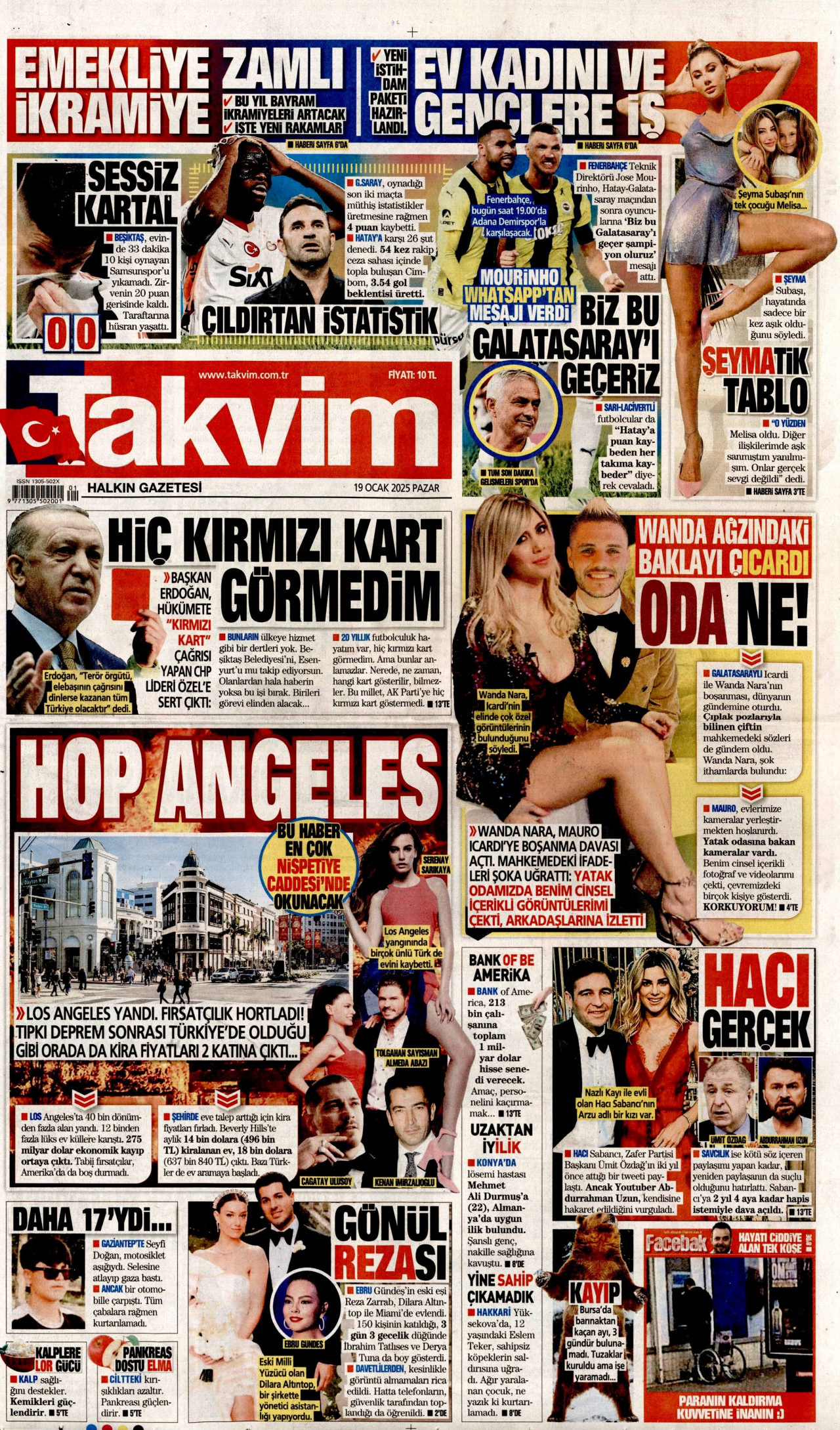 TAKVİM gazetesinin 19 Ocak 2025 tarihli birinci sayfası