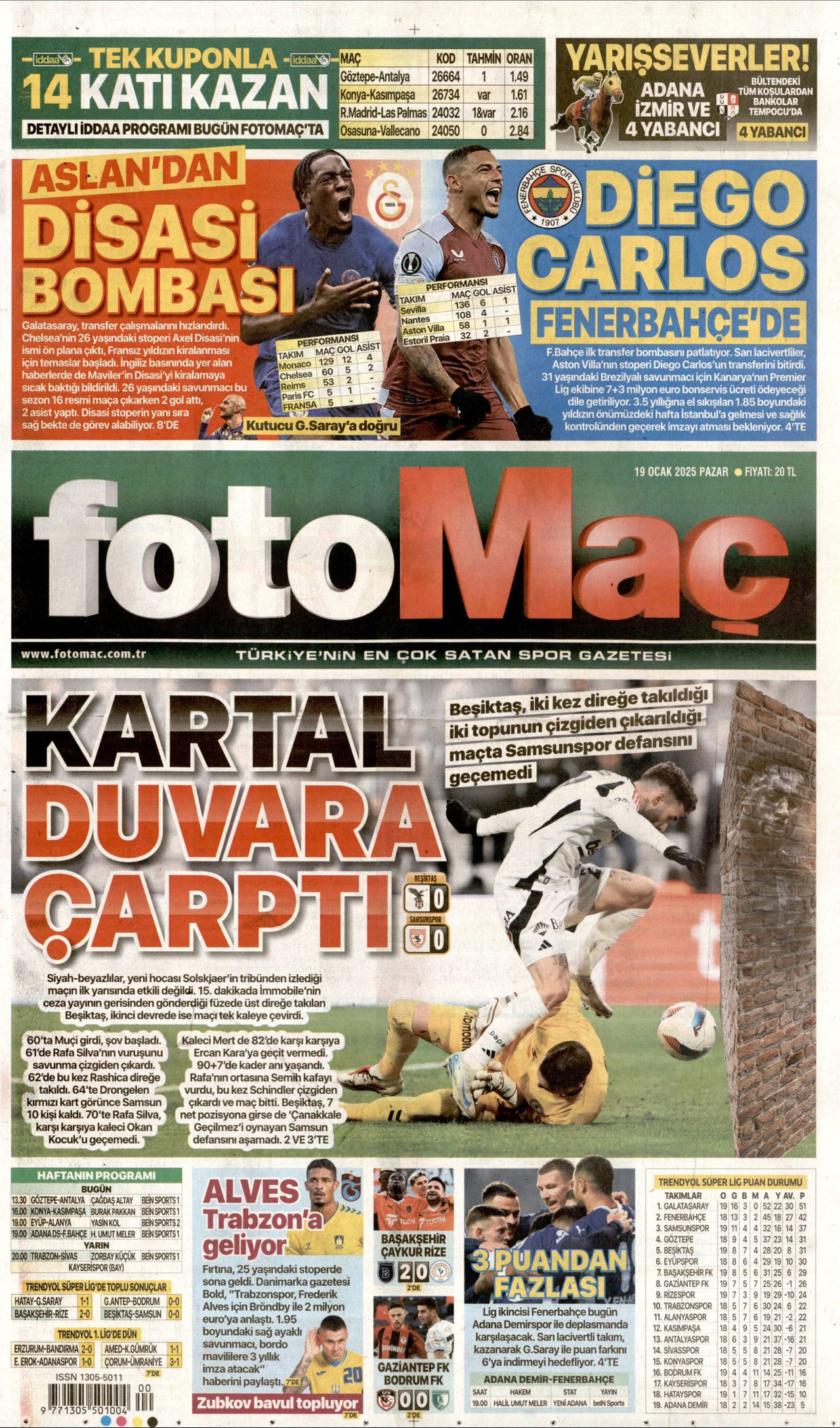 FOTOMAÇ gazetesinin 19 Ocak 2025 tarihli birinci sayfası