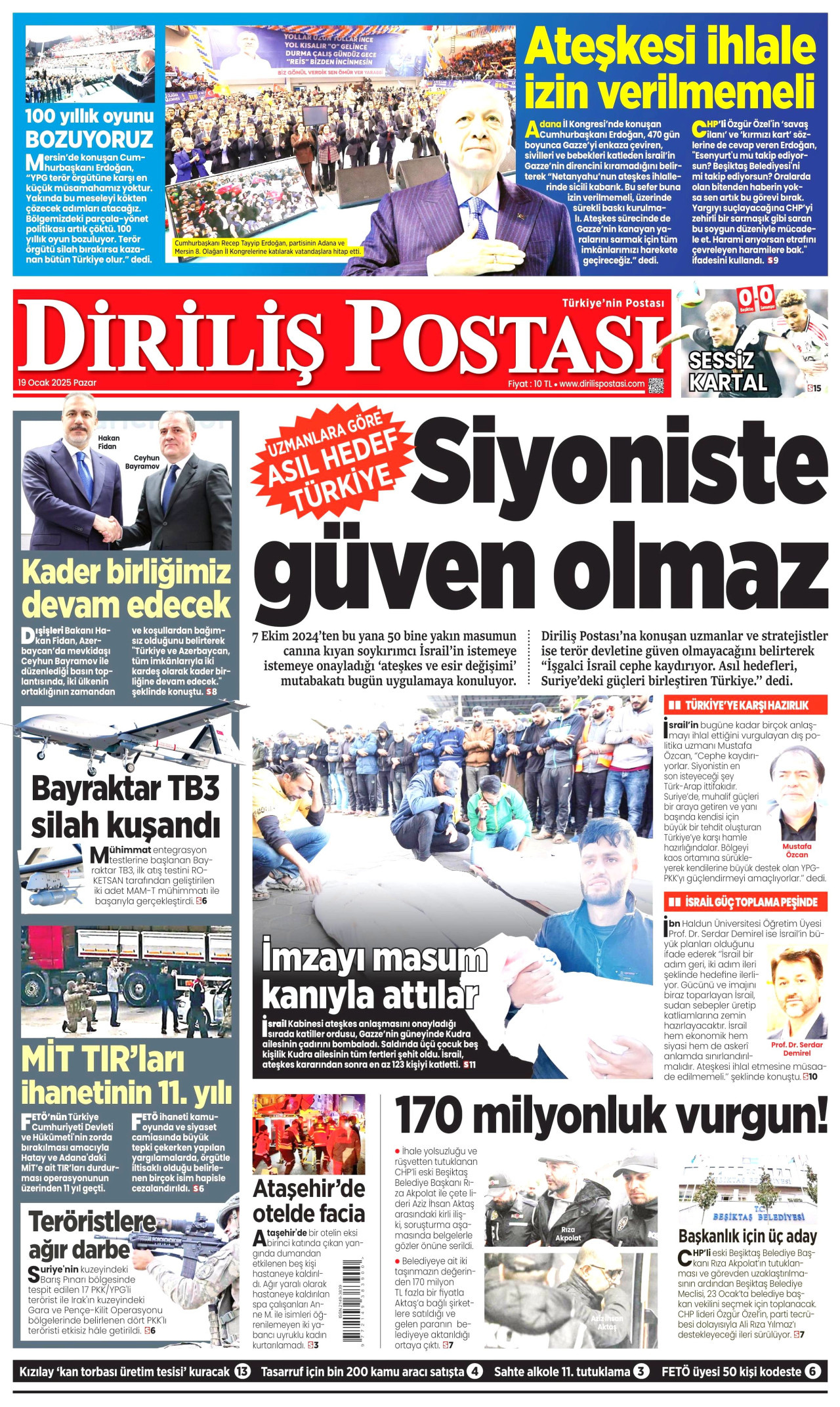 DİRİLİŞ POSTASI gazetesinin 19 Ocak 2025 tarihli birinci sayfası