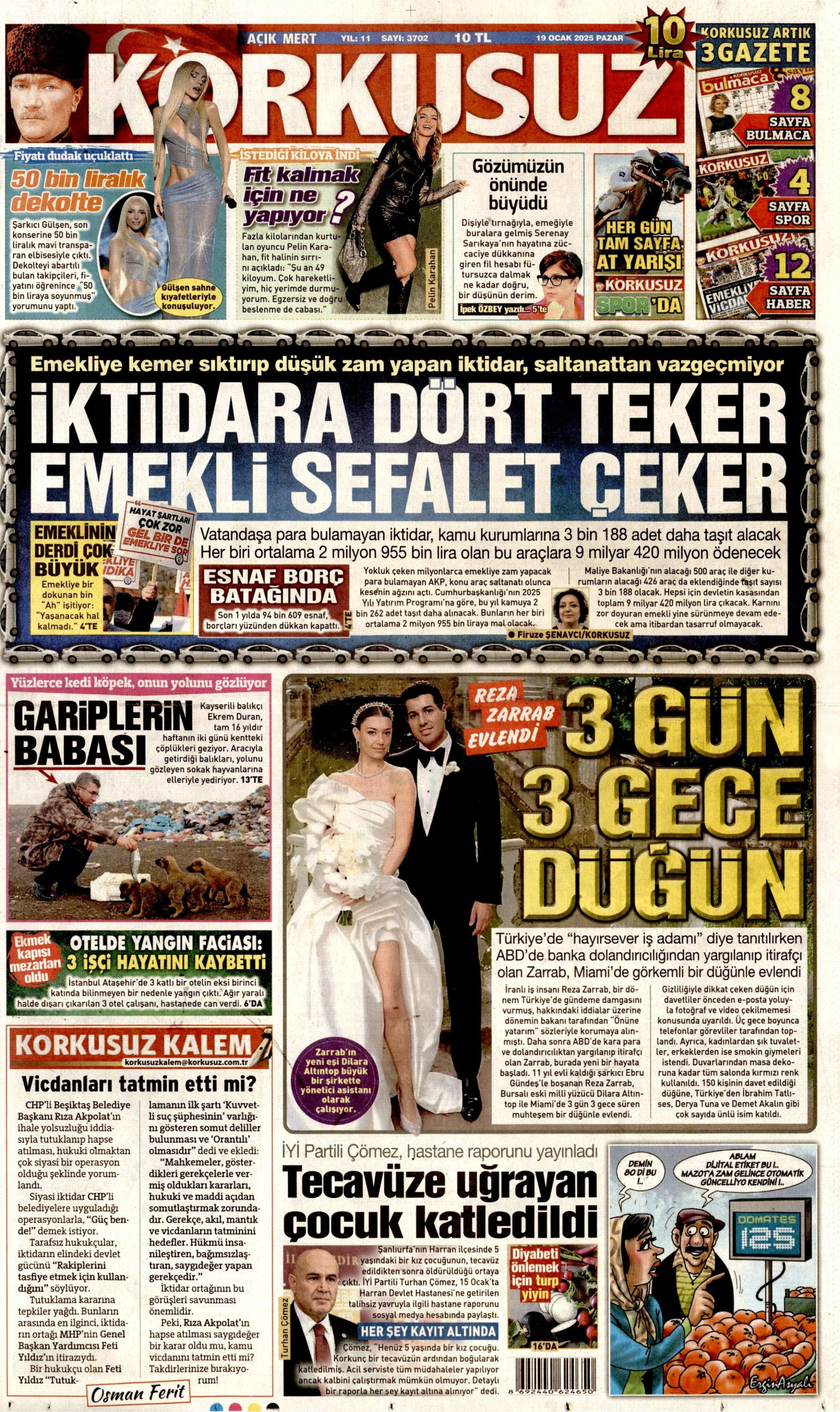 KORKUSUZ gazetesinin 19 Ocak 2025 tarihli birinci sayfası