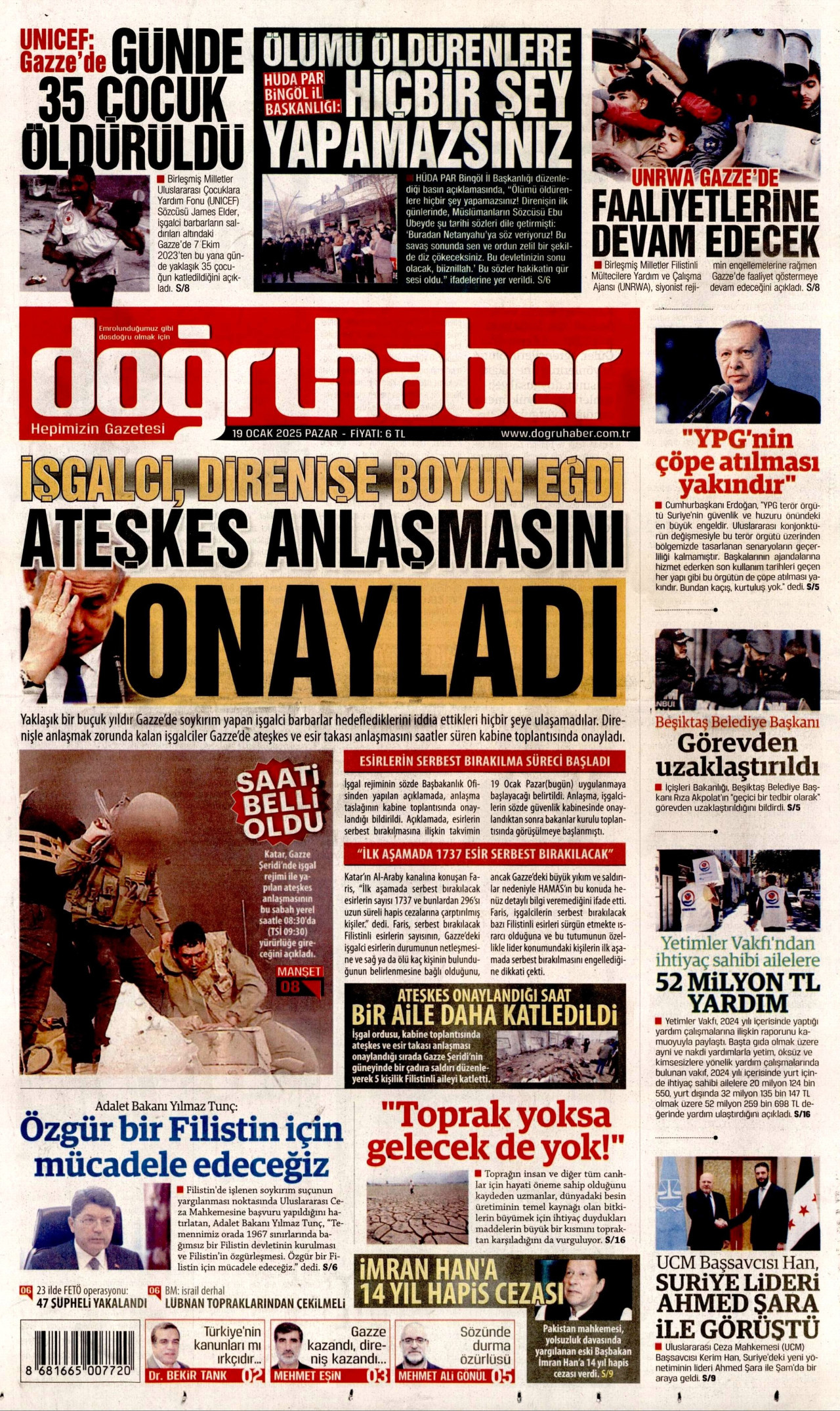DOĞRU HABER gazetesinin 19 Ocak 2025 tarihli birinci sayfası