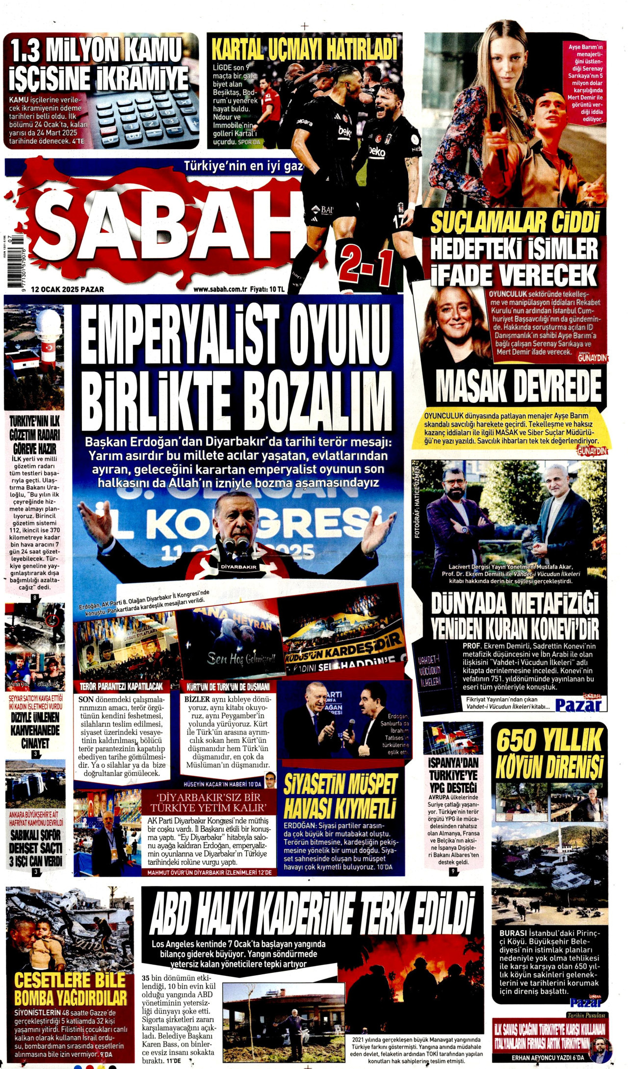SABAH gazetesinin 12 Ocak 2025 tarihli birinci sayfası