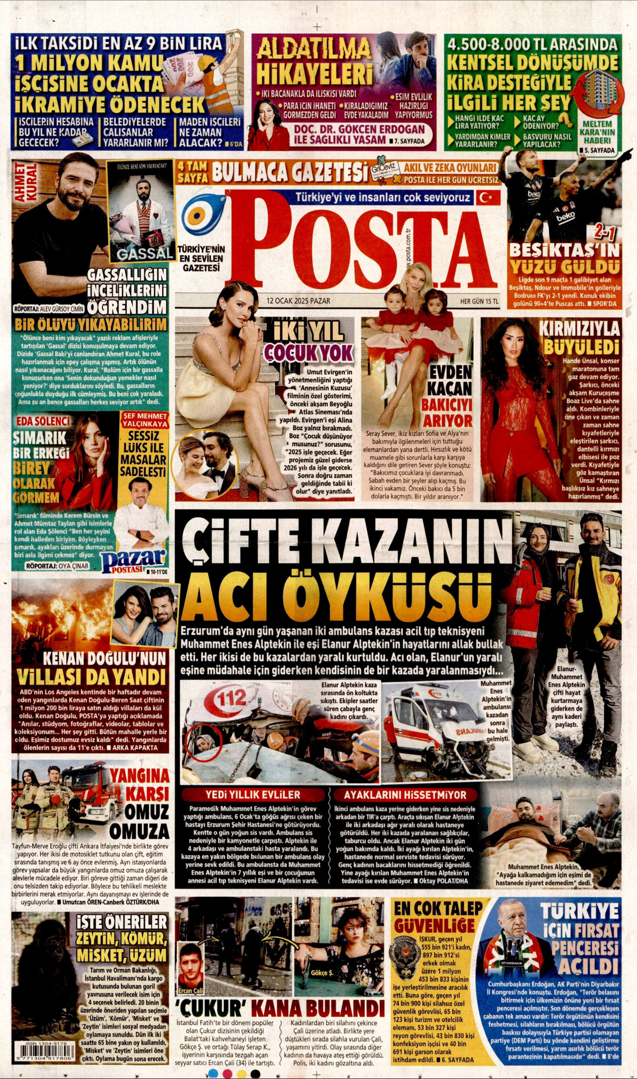 POSTA gazetesinin 12 Ocak 2025 tarihli birinci sayfası