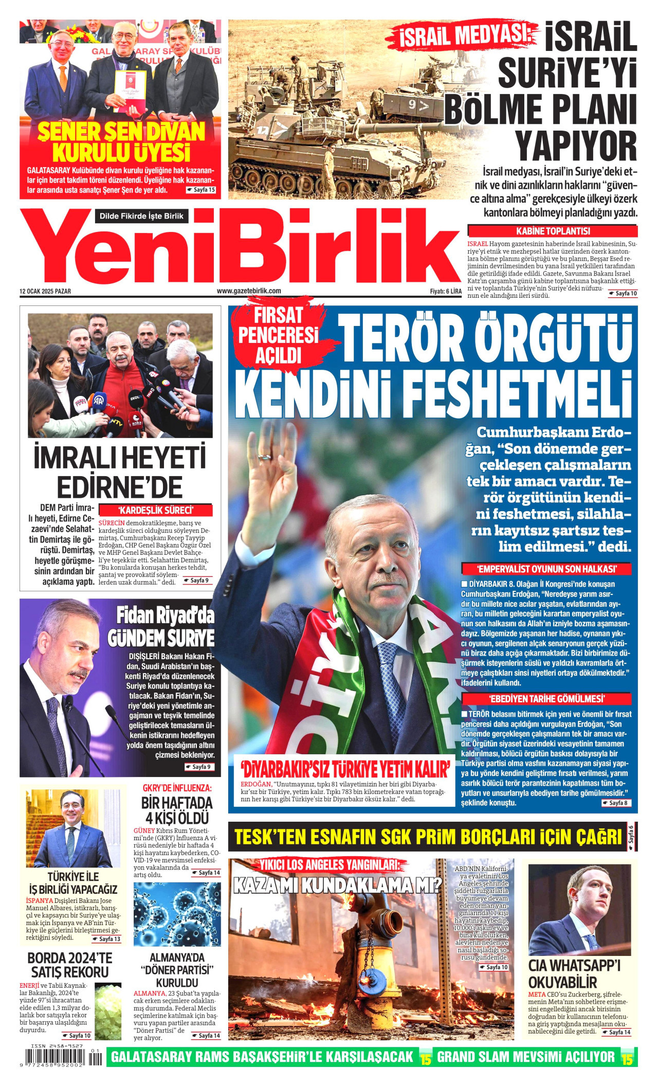 YENİBİRLİK gazetesinin 12 Ocak 2025 tarihli birinci sayfası