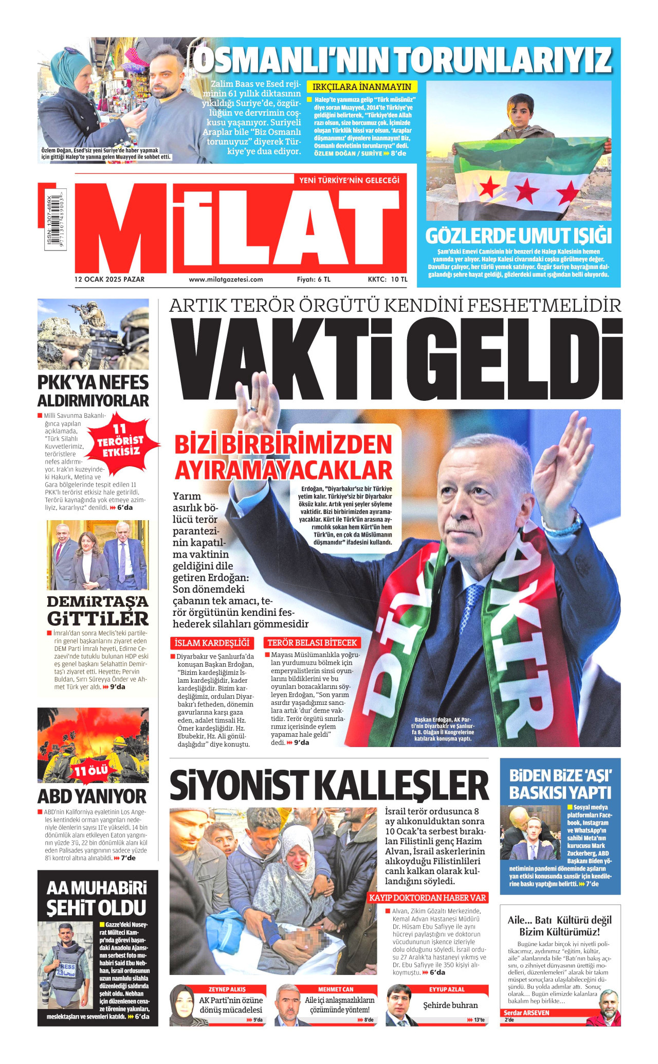 MİLAT gazetesinin 12 Ocak 2025 tarihli birinci sayfası