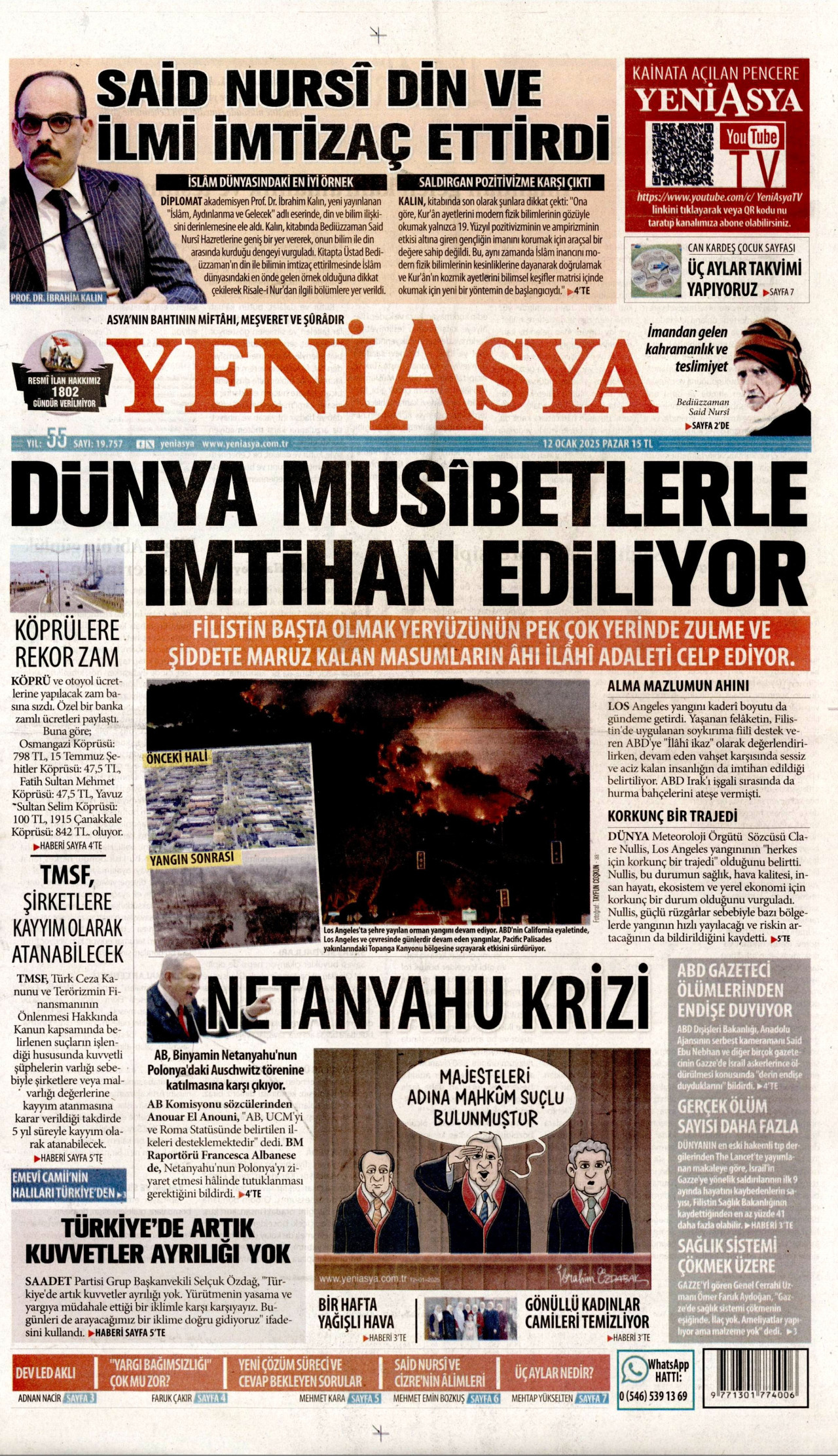 YENİ ASYA gazetesinin 12 Ocak 2025 tarihli birinci sayfası