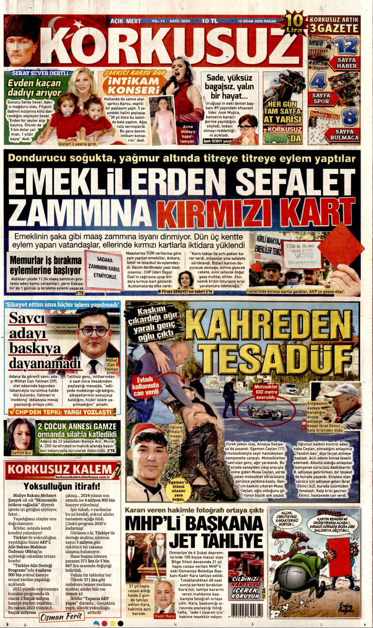 KORKUSUZ gazetesinin 12 Ocak 2025 tarihli birinci sayfası