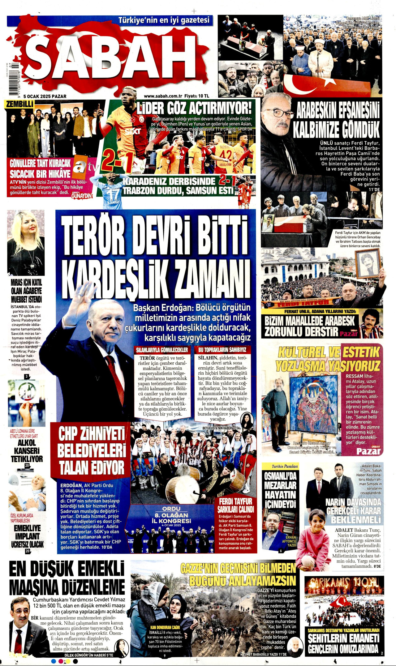 SABAH gazetesinin 5 Ocak 2025 tarihli birinci sayfası