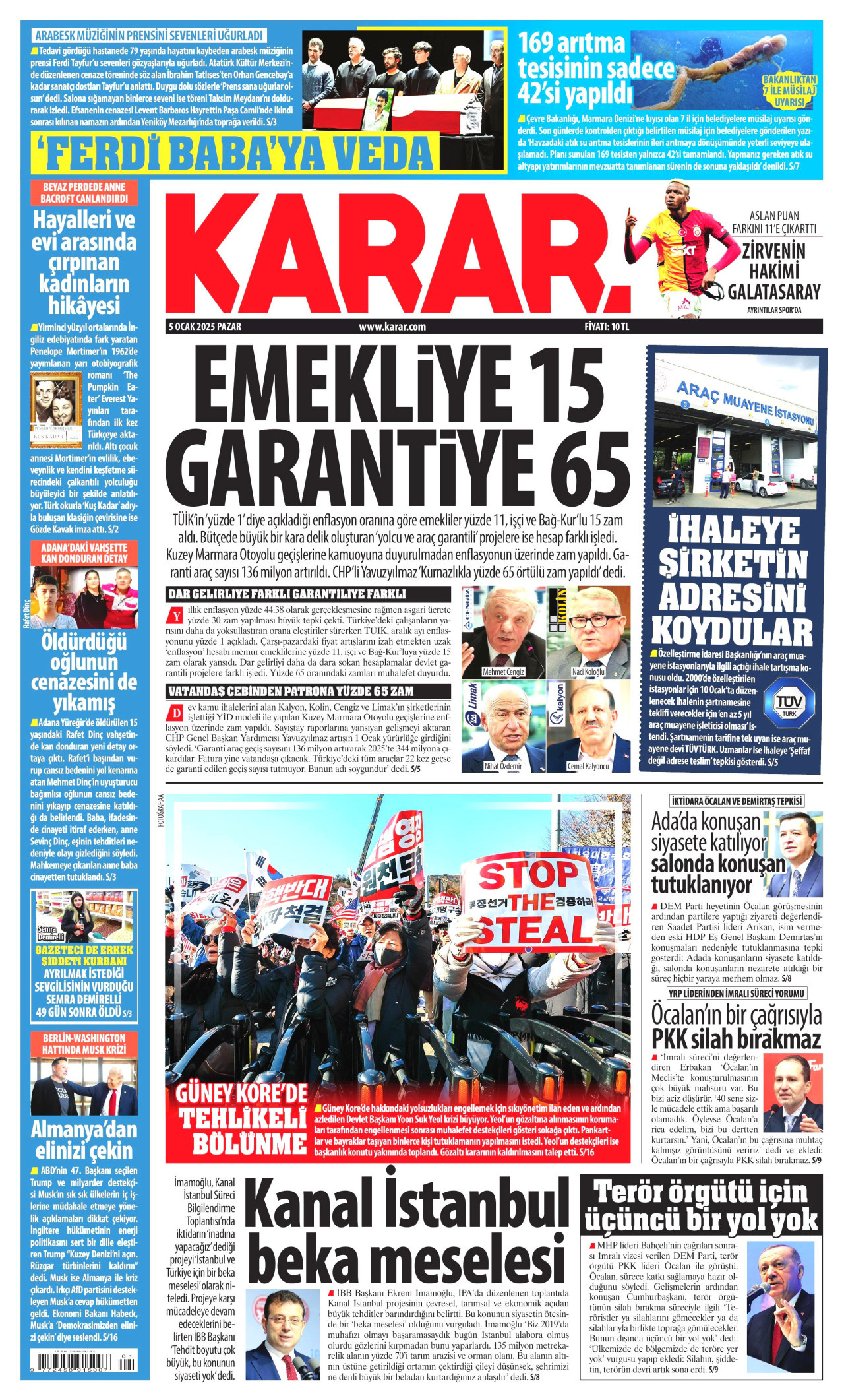 KARAR gazetesinin 5 Ocak 2025 tarihli birinci sayfası
