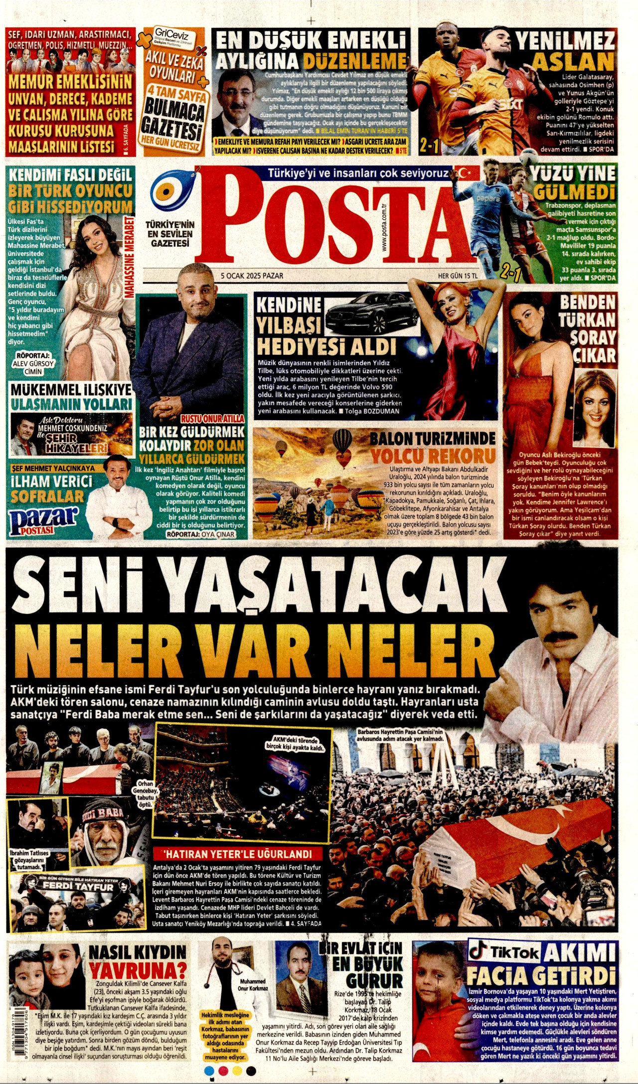 POSTA gazetesinin 5 Ocak 2025 tarihli birinci sayfası