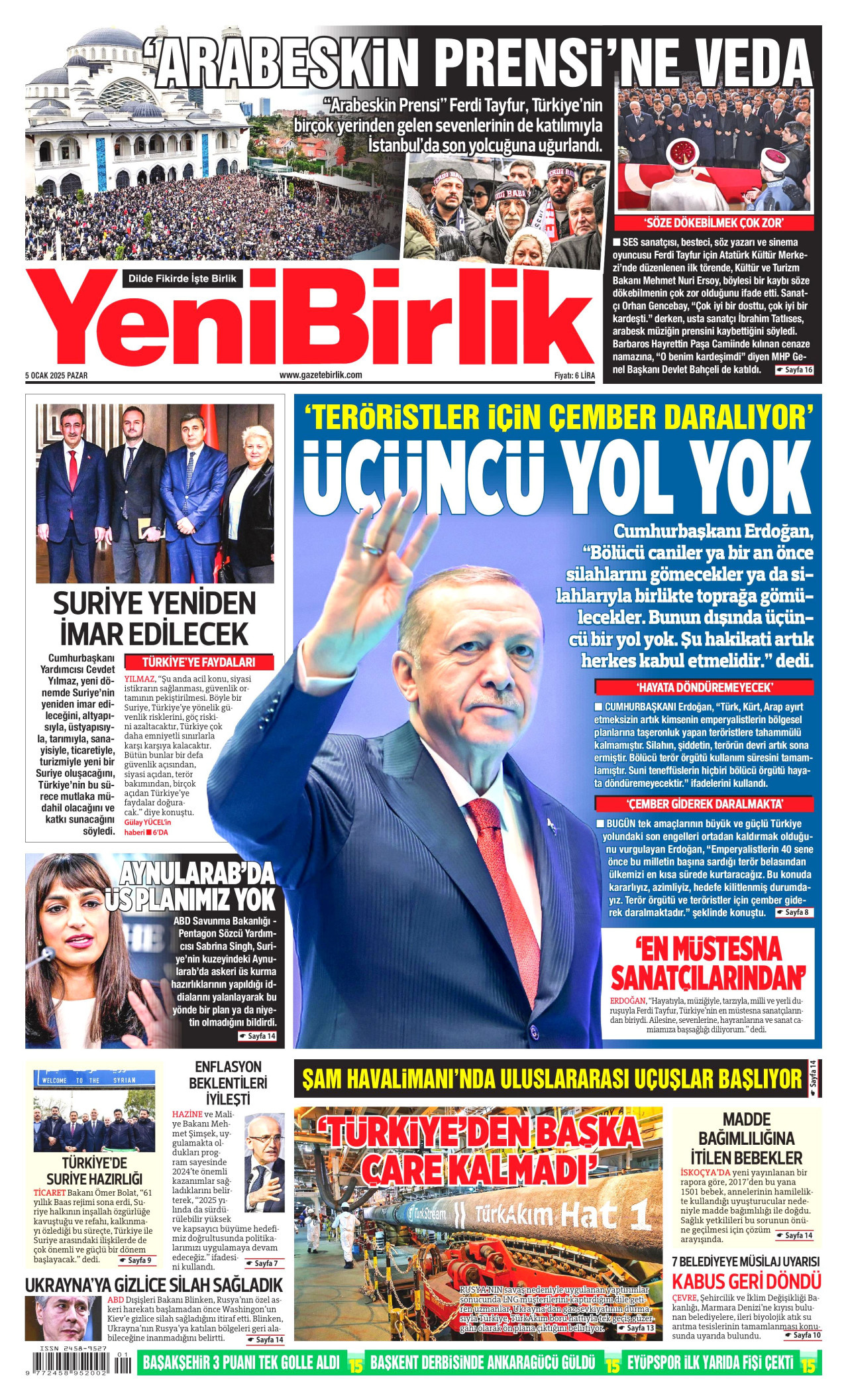 YENİBİRLİK gazetesinin 5 Ocak 2025 tarihli birinci sayfası
