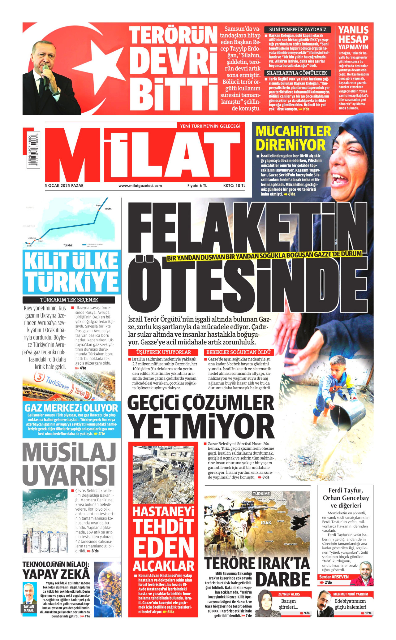 MİLAT gazetesinin 5 Ocak 2025 tarihli birinci sayfası