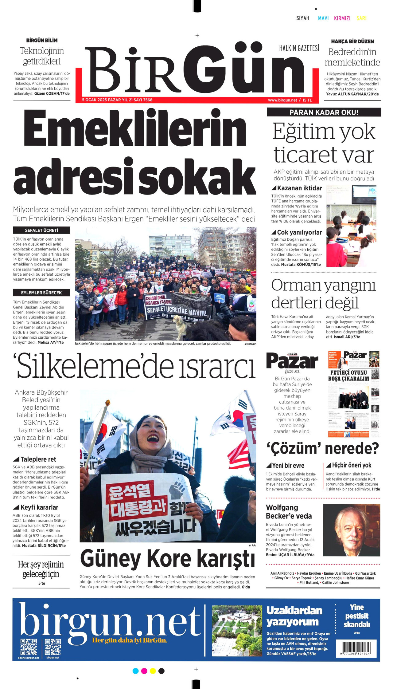 BİRGÜN gazetesinin 5 Ocak 2025 tarihli birinci sayfası