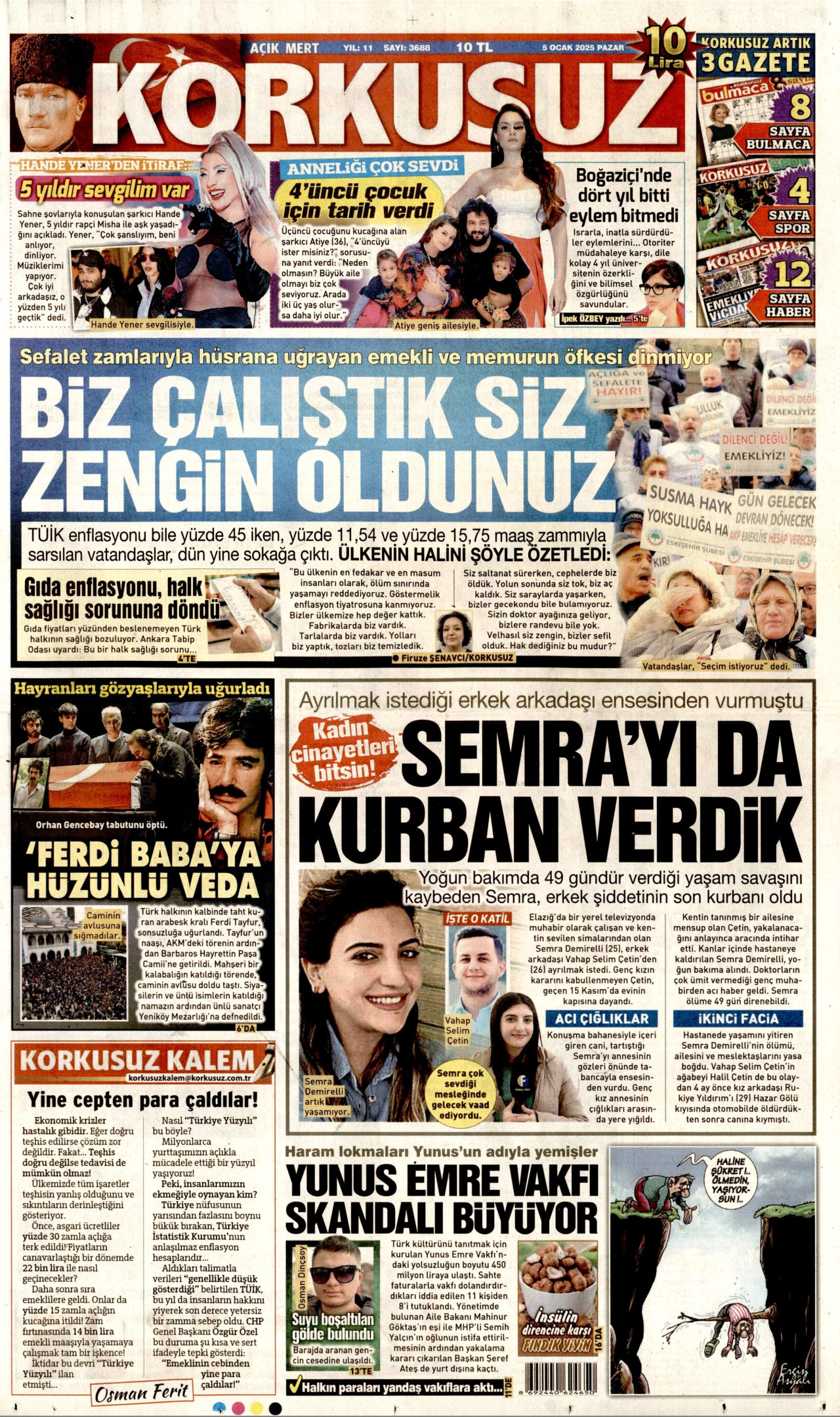 KORKUSUZ gazetesinin 5 Ocak 2025 tarihli birinci sayfası