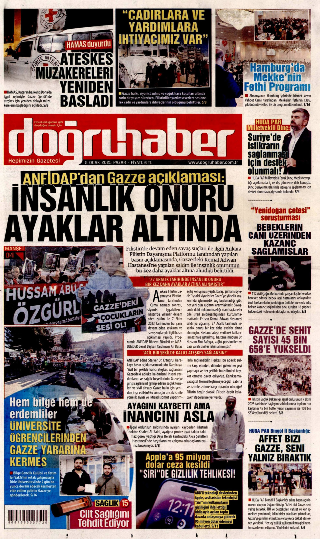 DOĞRU HABER gazetesinin 5 Ocak 2025 tarihli birinci sayfası