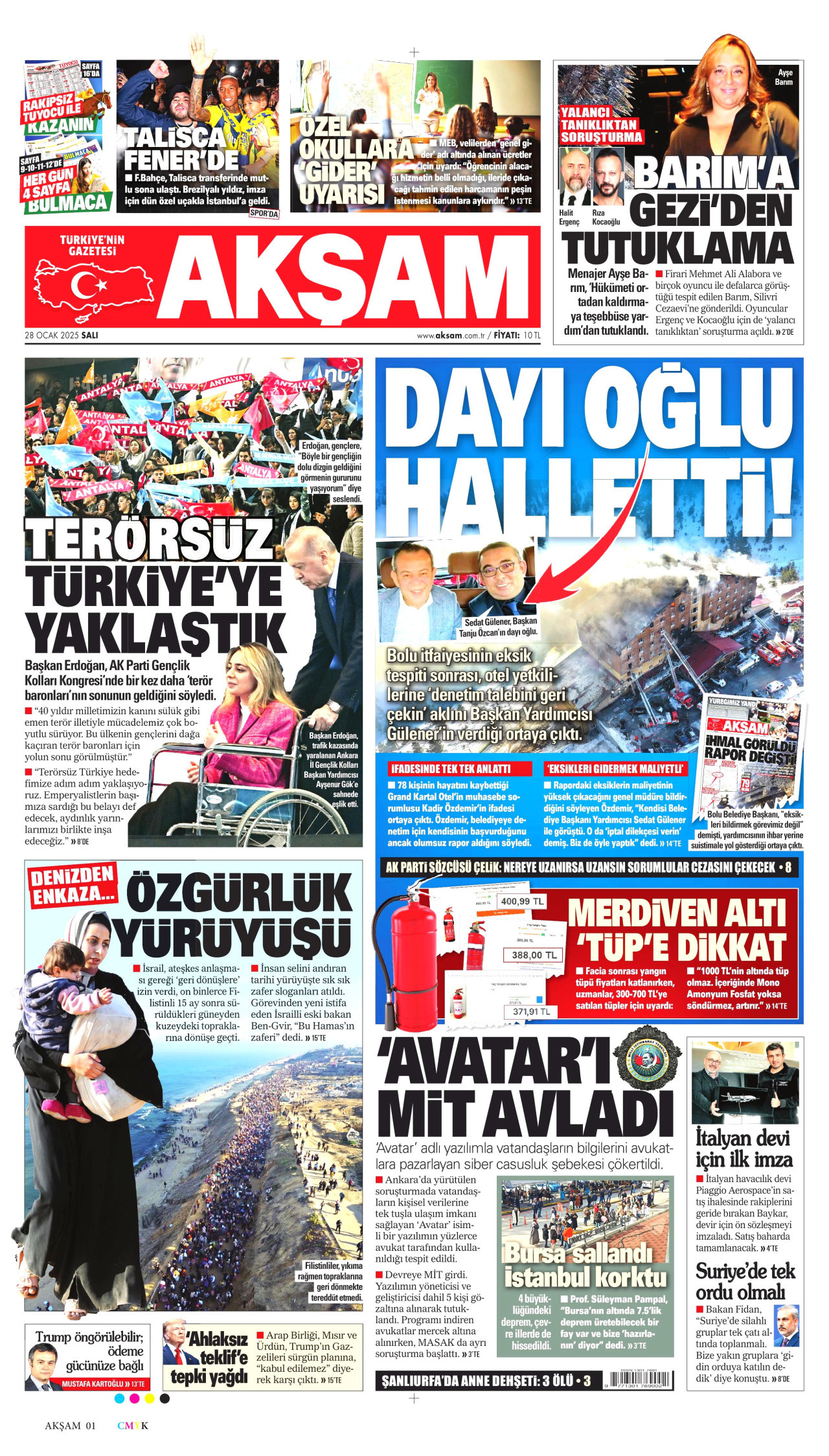 AKŞAM gazetesinin 28 Ocak 2025 tarihli birinci sayfası