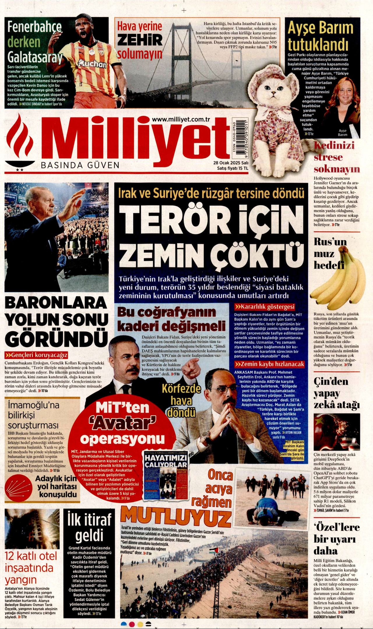 MİLLİYET gazetesinin 28 Ocak 2025 tarihli birinci sayfası