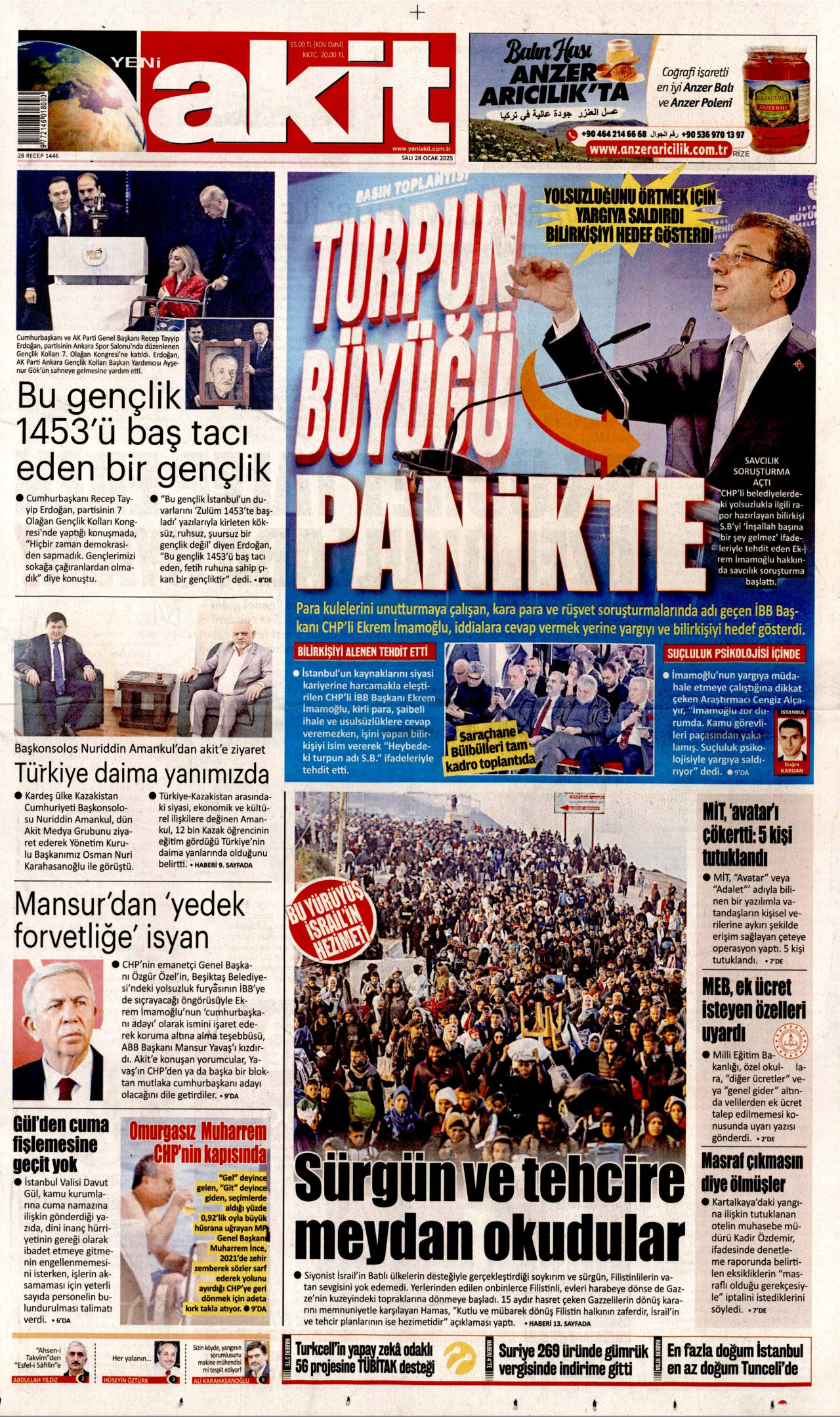 YENİ AKİT gazetesinin 28 Ocak 2025 tarihli birinci sayfası