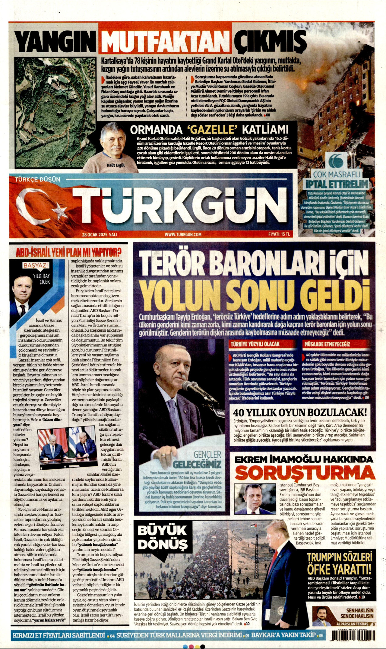 TÜRKGÜN gazetesinin 28 Ocak 2025 tarihli birinci sayfası