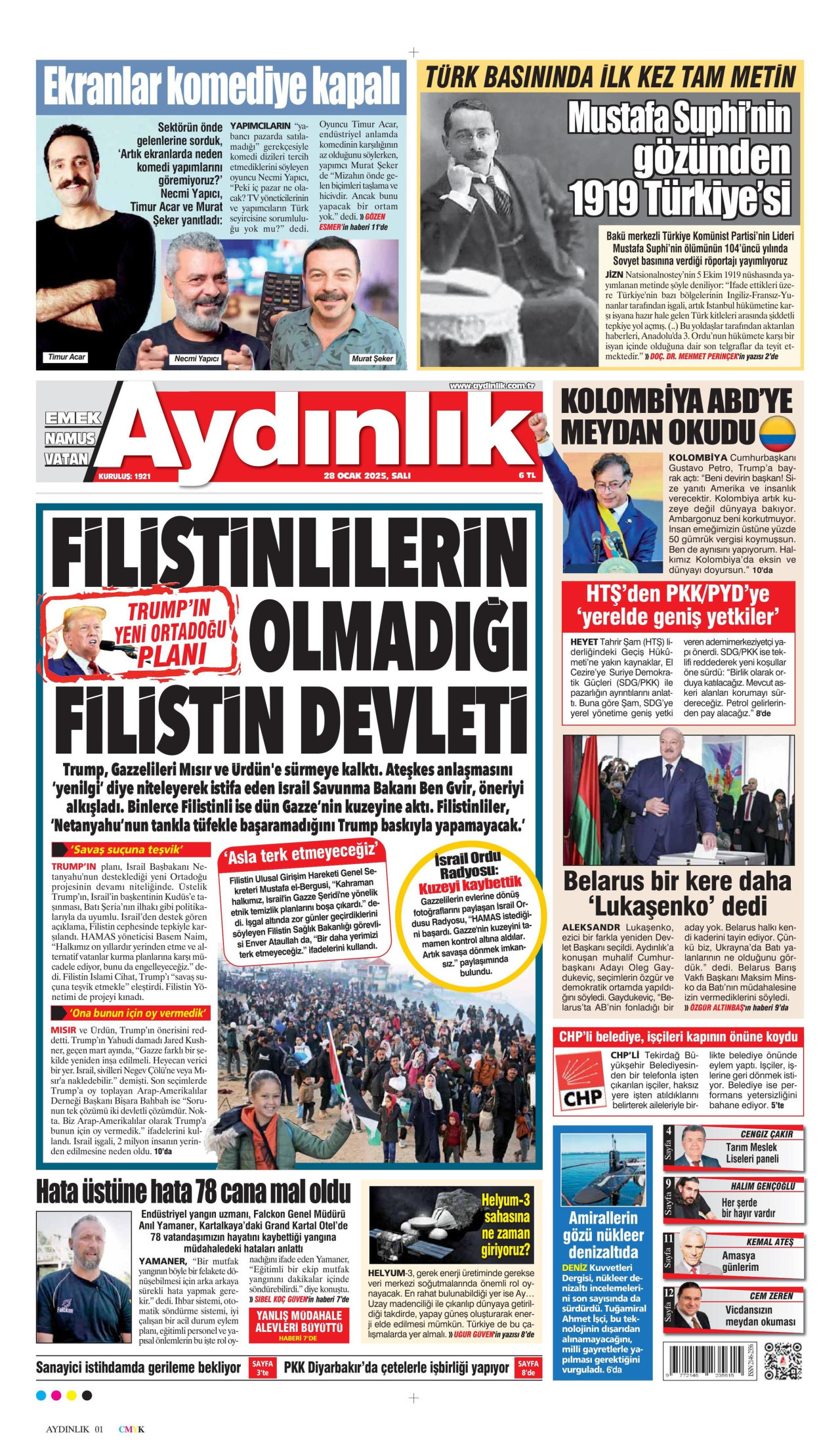 AYDINLIK GAZETESİ gazetesinin 28 Ocak 2025 tarihli birinci sayfası